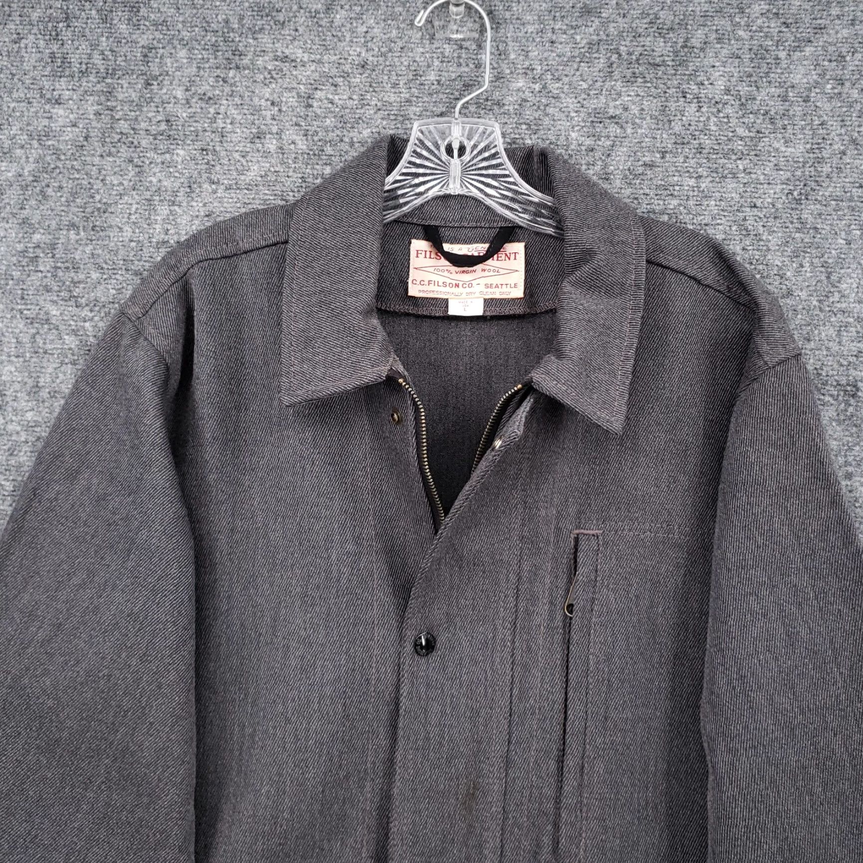 VINTAGE Filson Wool Jacket Men Large Gray Full Zip Cruiser
