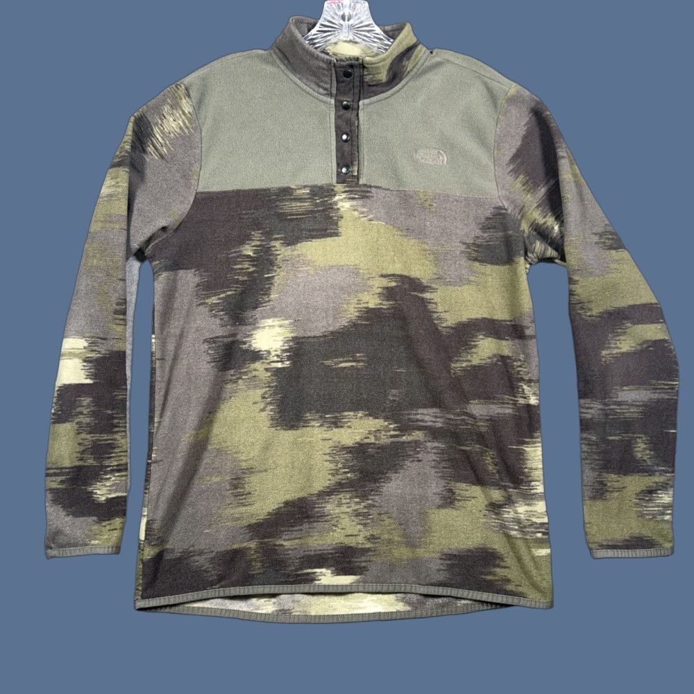 The North Face The North Face Pullover Sweatshirt Womens Large Green Camouflage Fleece 1/4 Snap Long Sleeve Mock Logo Outdoor Winter Fall Spring Hiking Walking Size L / US 10 / IT 46 - 1 Thumbnail
