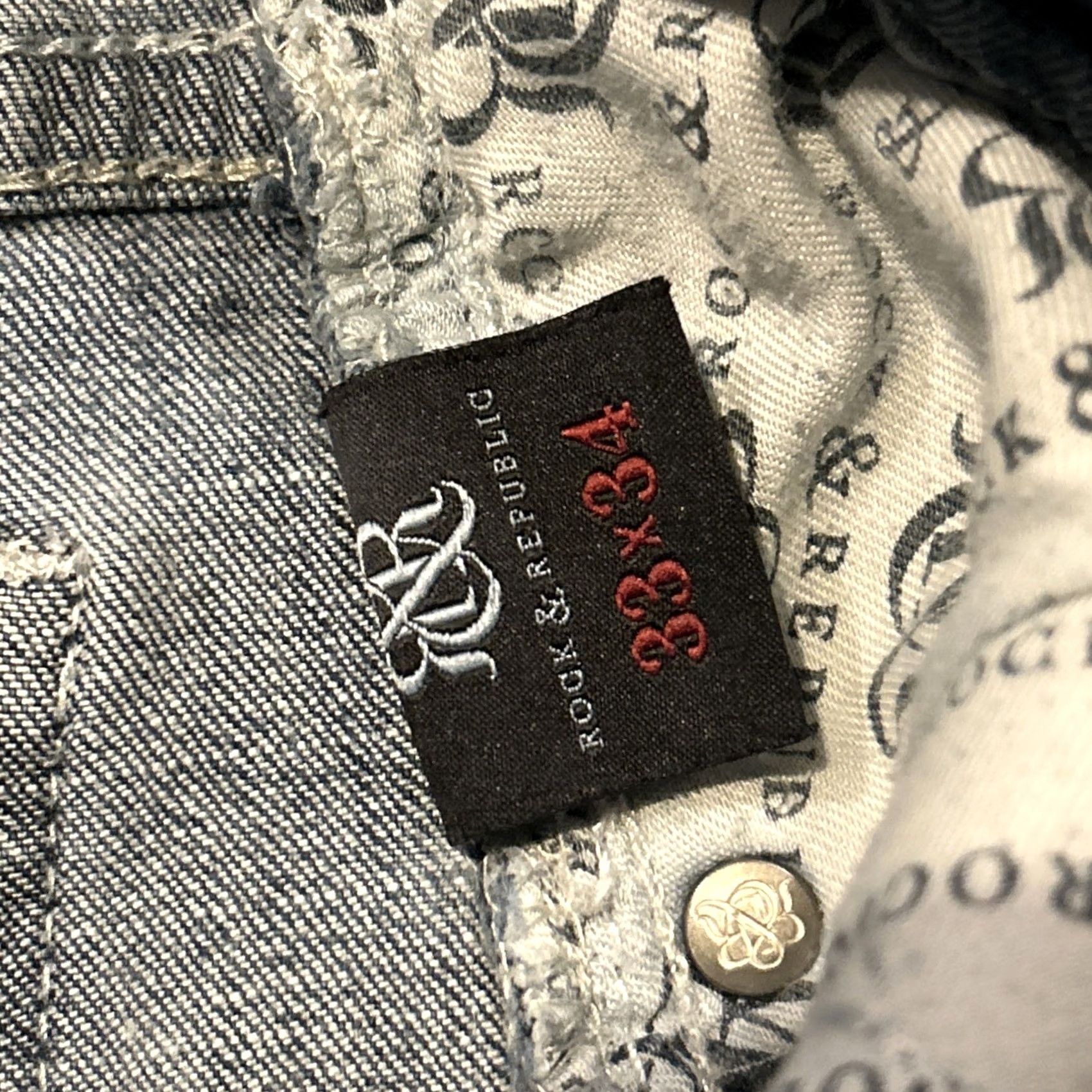 Vintage Rock & Republic Jeans Rock Denim Relaxed Straight Fit 33x34 Mens Blue Size US 33 - 3 Thumbnail