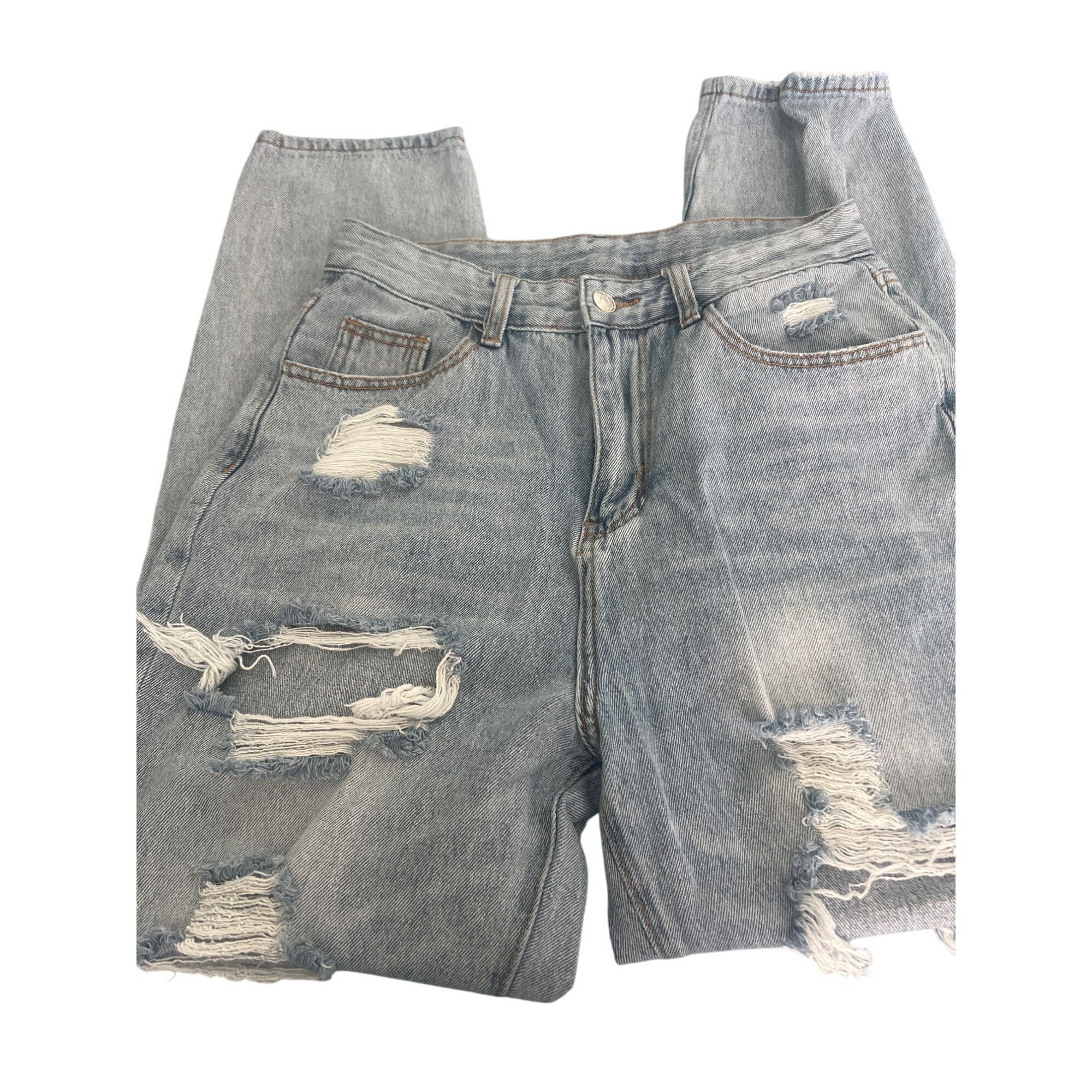 Shein Shein Light Wash Distressed High-Waisted Jeans Destroyed Hol Size 28" / US 6 / IT 42 - 2 Thumbnail