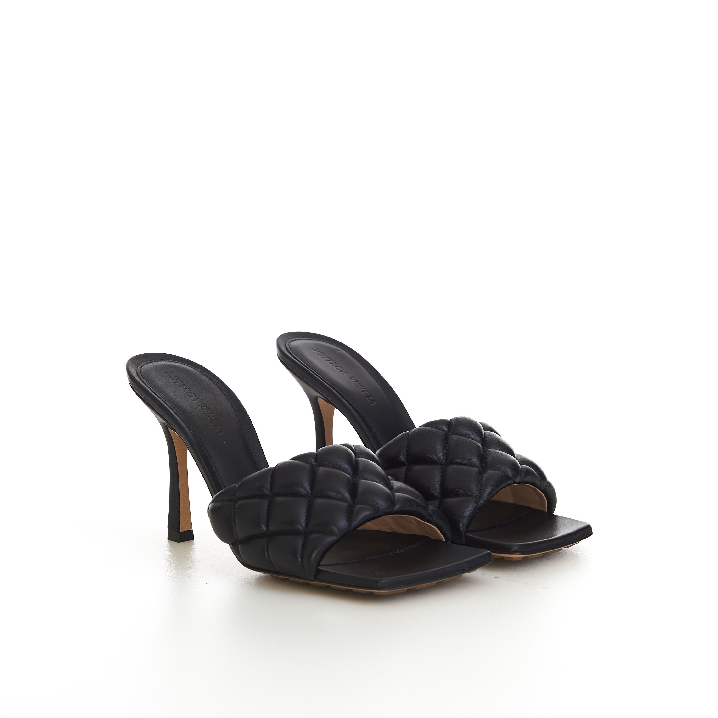 image of Bottega Veneta Padded Mule Shoess In Black Quilted Leather Shoes, Women's (Size 8)