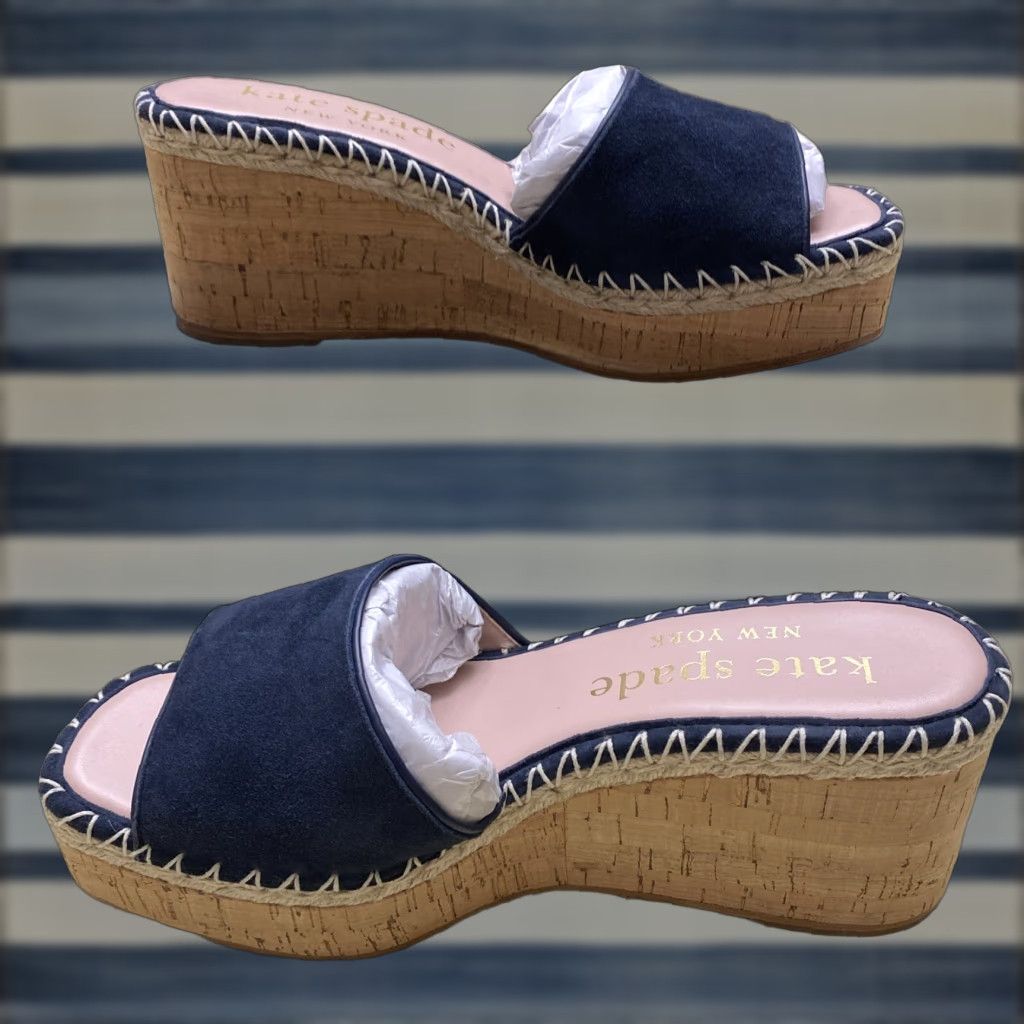 Vintage Kate Spade Cosette Platform Slip On Suede Sandals WomenS Size 10B Blue High Heel Shoes, Women's