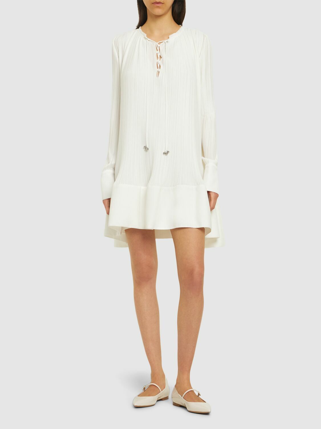 Lanvin o1y0326 Pleated Mini Dress in White Size M / US 6-8 / IT 42-44 - 3 Thumbnail