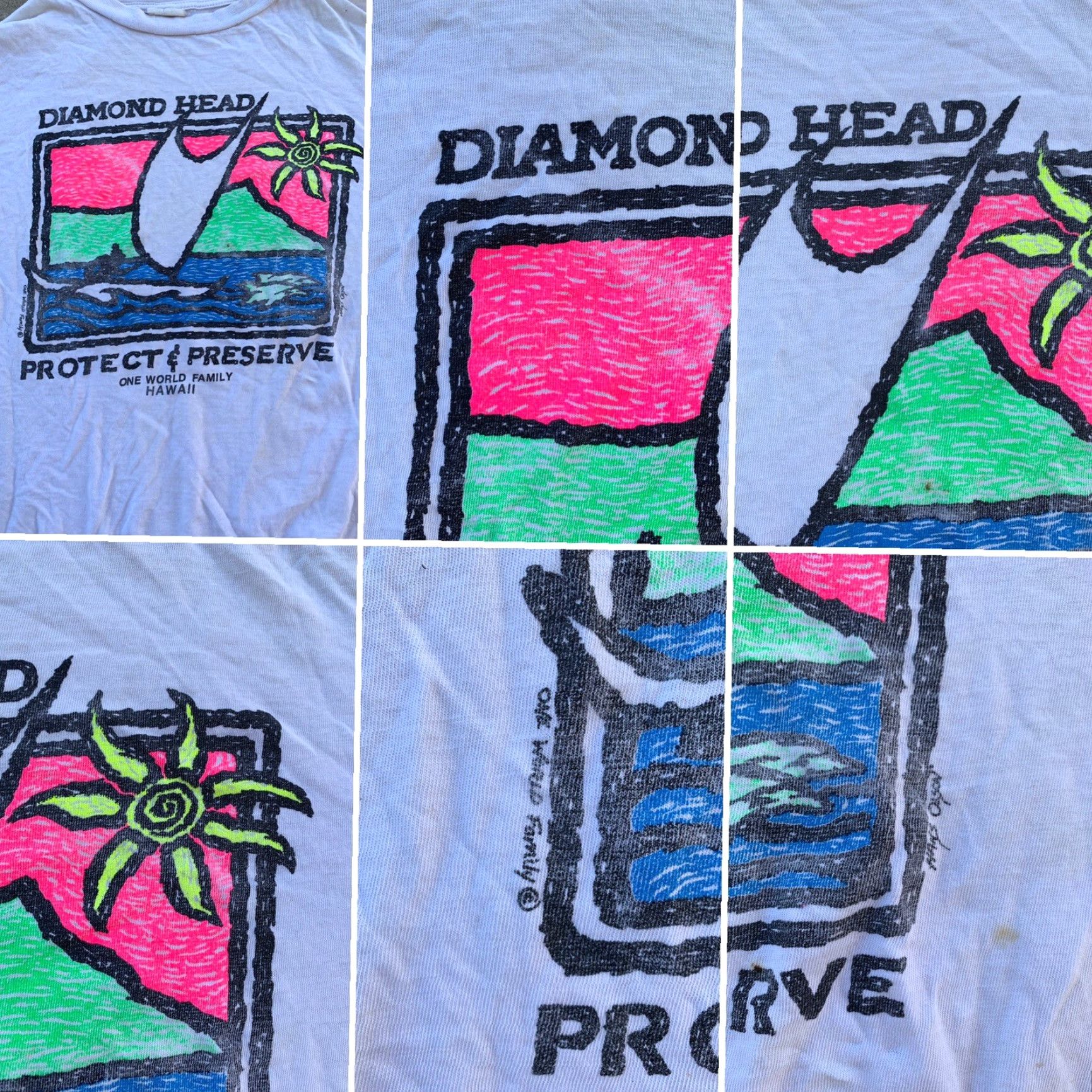 Vintage VINTAGE Diamond Head Protect & Preserve One World Family Hawaii T-Shirt Neon XL Size US XL / EU 56 / 4 - 7 Thumbnail