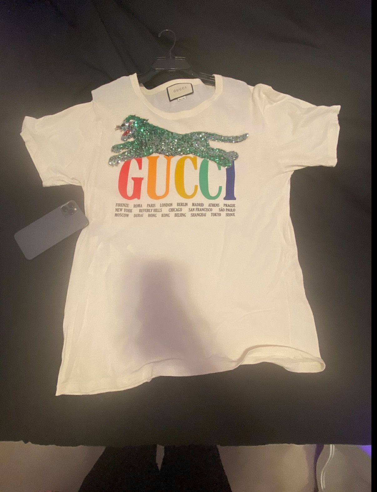 Gucci Gucci Cities Sequin Tiger Embellished Cream T-Shirt Size US L / EU 52-54 / 3 - 5 Thumbnail