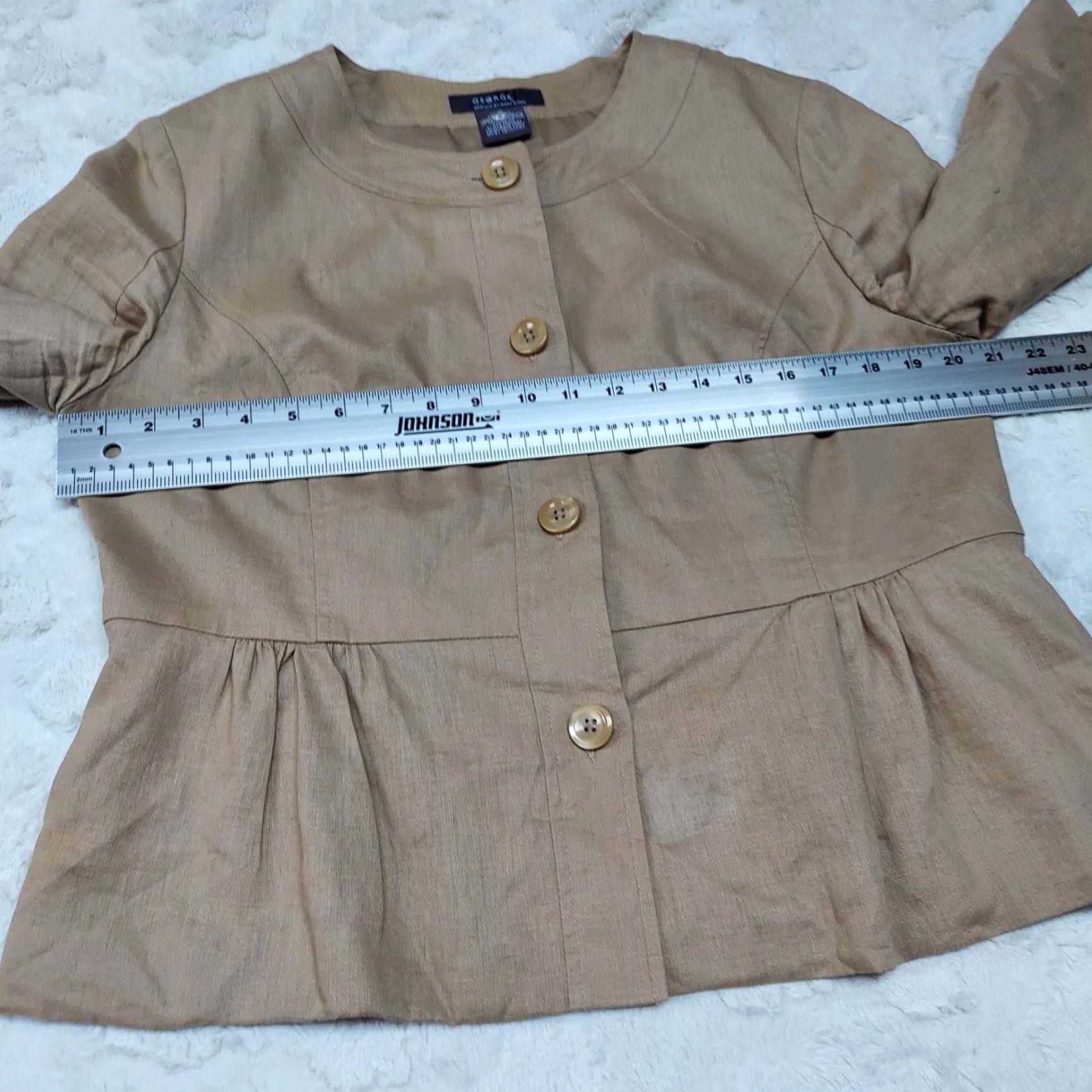 George George ME Button Front Peplum Blazer Jacket Womens 14 Khaki Linen Blend Blazer Jacket Beige Fall Spring Summer Regular Womens Size XL / US 12-14 / IT 48-50 - 5 Thumbnail