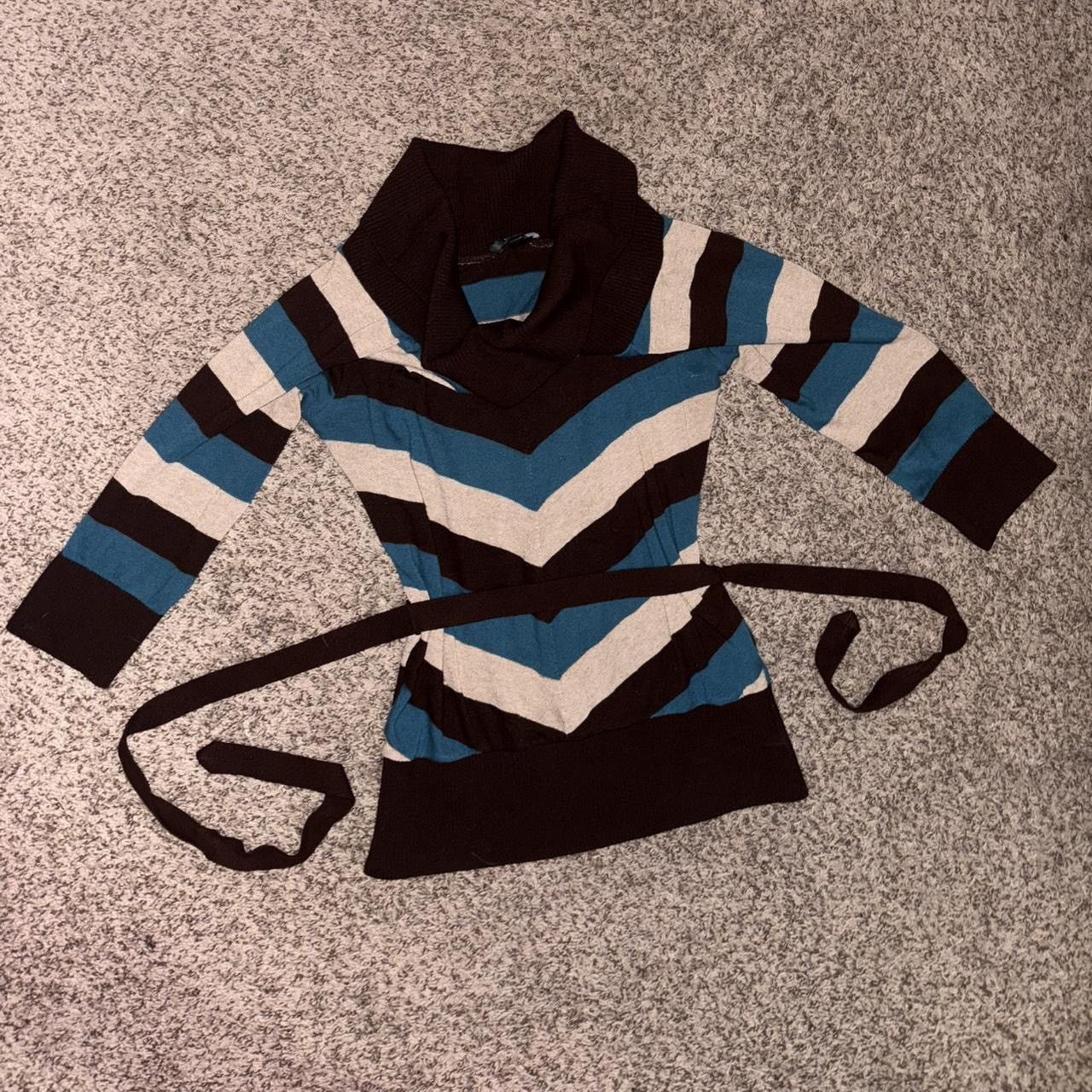 Other Y2K brown and blue striped sweater babydoll top with belt Size L / US 10 / IT 46 - 4 Thumbnail