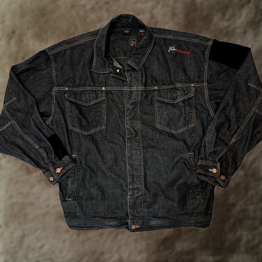 Fubu VINTAGE FUBU Jeans Denim Jacket Mens 2XL Black Hip Hop Oversized Retro Jacket Size US 39 - 1 Thumbnail