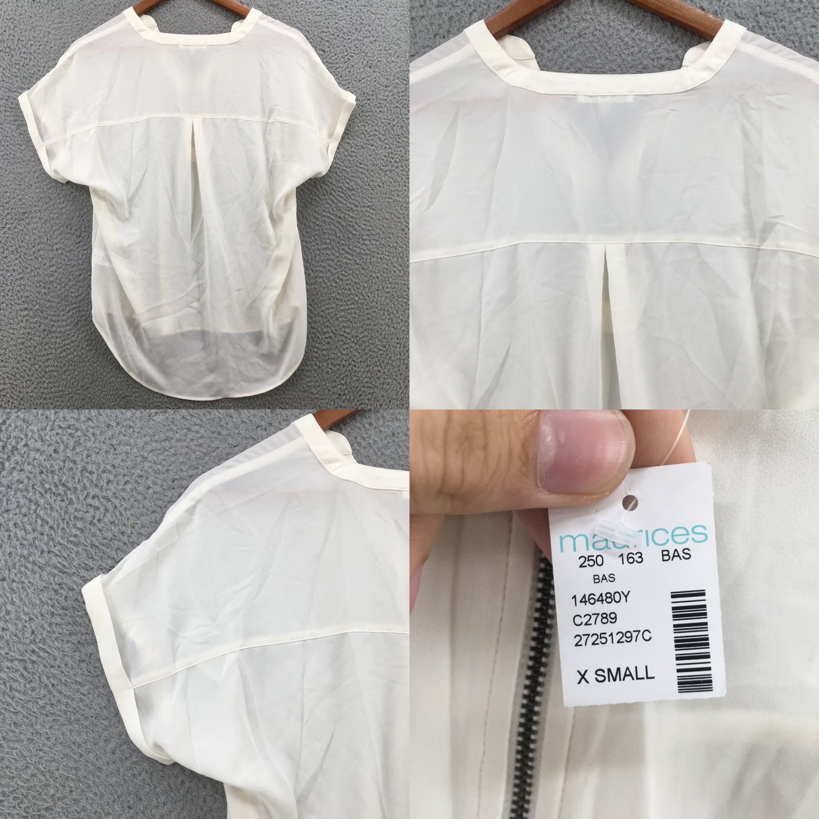 Vintage Maurices Blouse Womens XS Short Sleeve V-Neck Front Quarter Zipper Cream NEW Size XS / US 0-2 / IT 36-38 - 8 Thumbnail