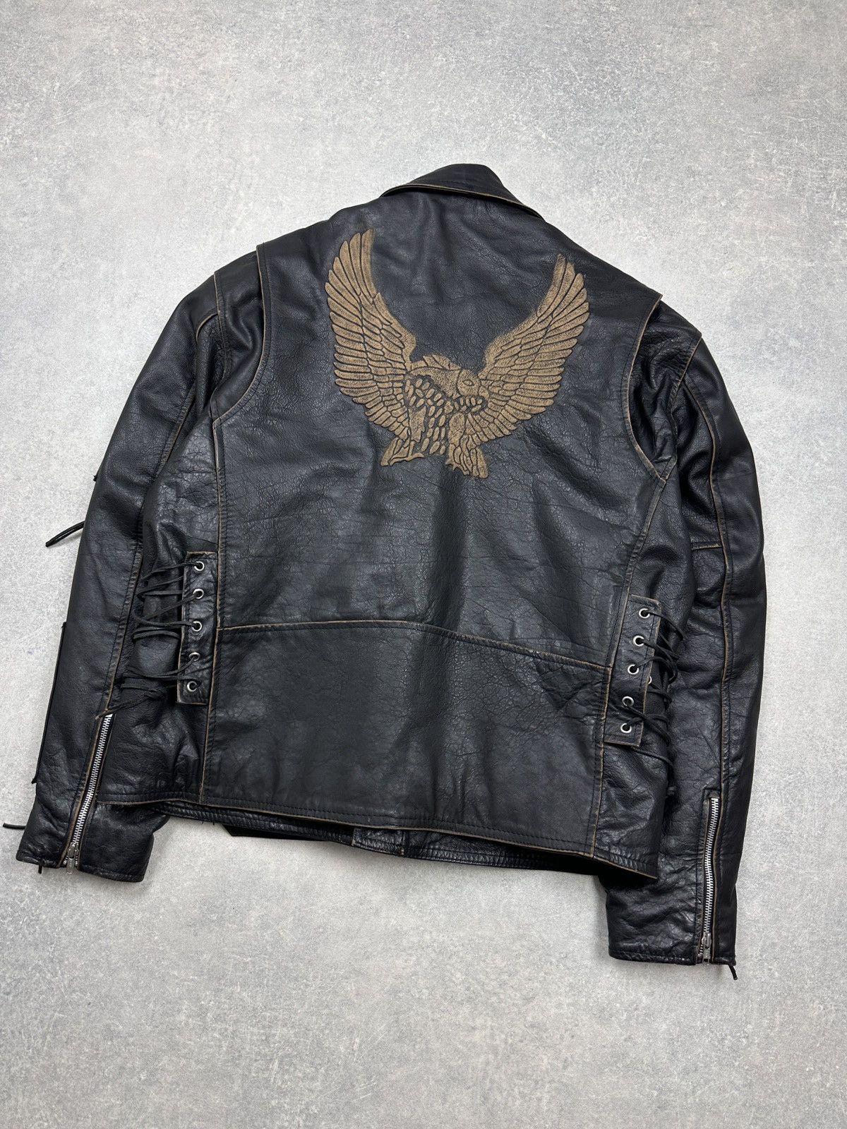 Japanese Brand × Vintage Vintage Leather Biker Jacket Eagle Embroidery Dirty-12 Size US XL / EU 56 / 4 - 9 Thumbnail