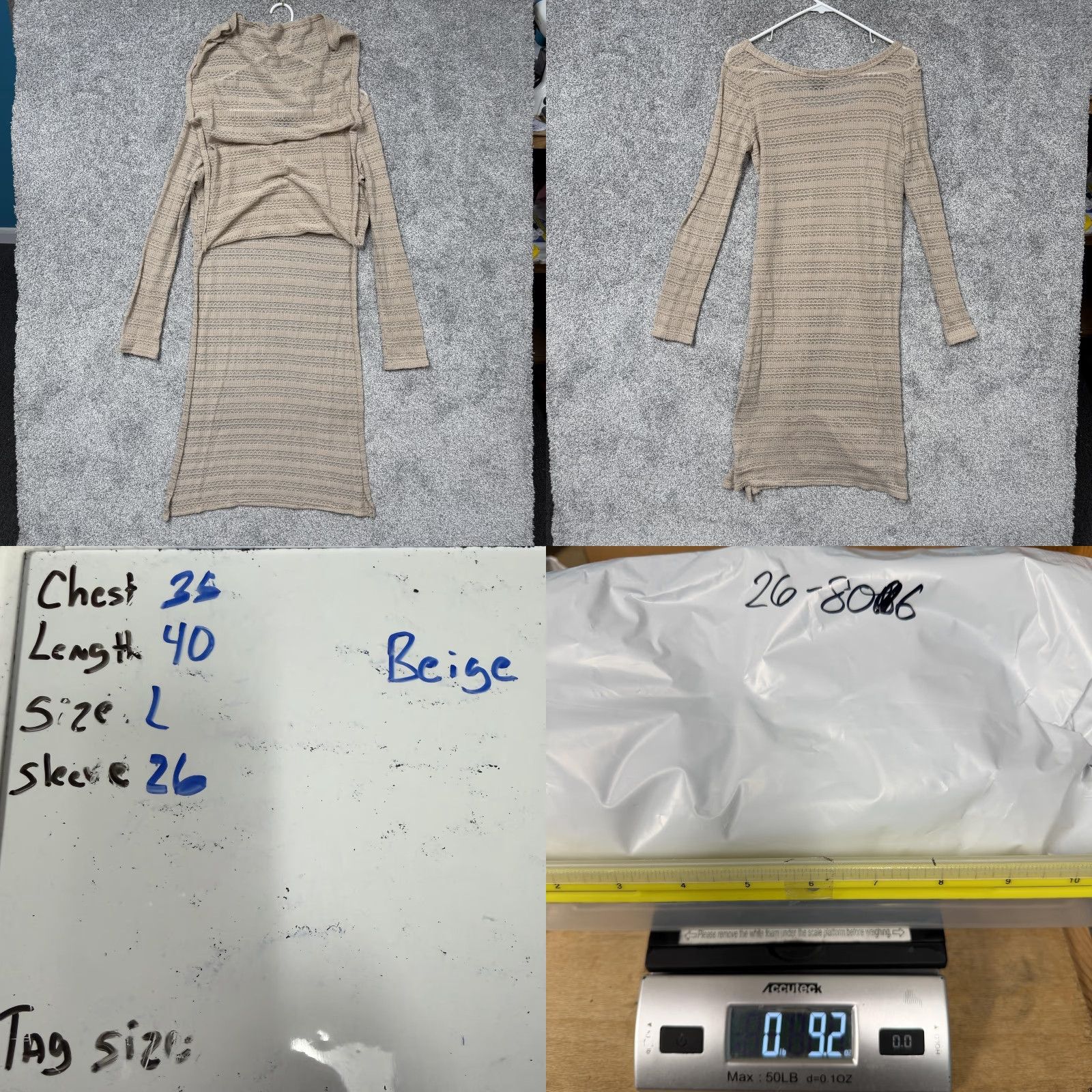 Vintage VINTAGE Wet-seal Dress Knit Sleeve Long L Beige 90s Grunge Indie Sleaze Side Slit Knee Length Bodycon Sweater Open Knit Casual Womens Size L / US 10 / IT 46 - 8 Thumbnail