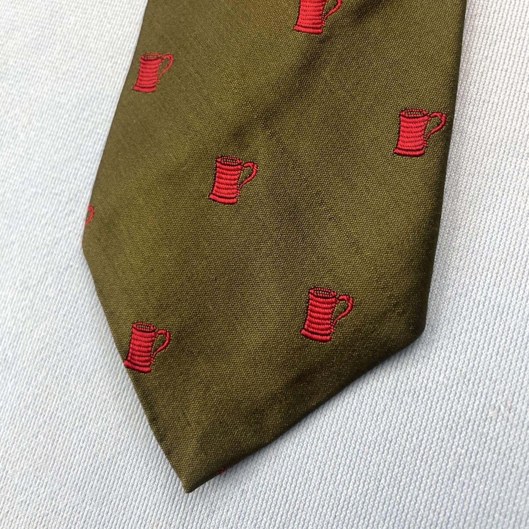 Etro VINTAGE Silk Tie 3x55 Green Red Coffee Mug Pattern Polka Dot Neck Tie Men One Size Adjustable Handmade Silk Vintage Designer Neckwear#> Size ONE SIZE - 3 Thumbnail