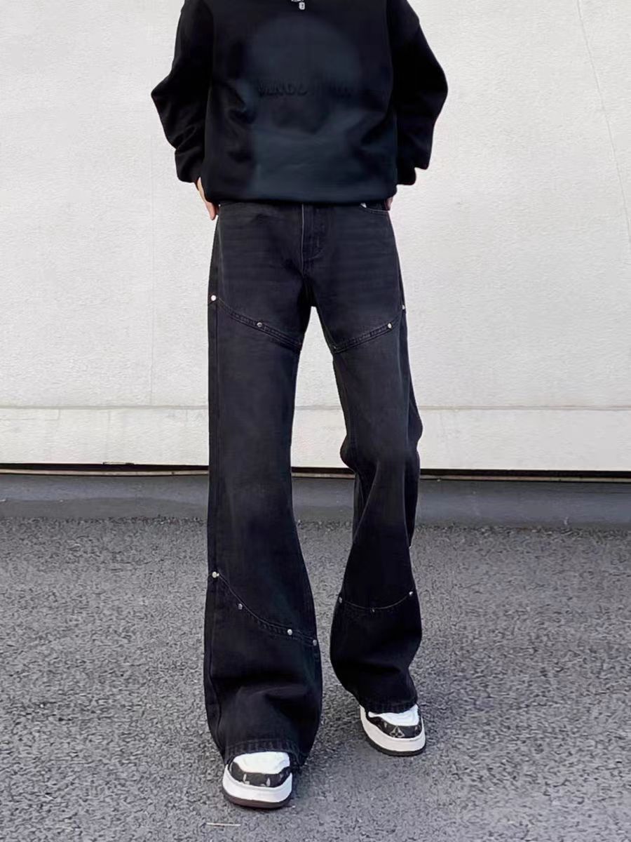 Designer × Jean × Vintage Street hip-hop spliced studded baggy micro jeans Size US 34 / EU 50 - 2 Thumbnail