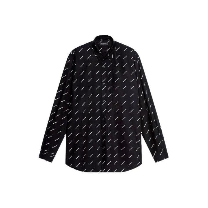 Balenciaga Balenciaga Black Logo Print Casual Long Sleeve Shirt Size US M / EU 48-50 / 2 - 1 Thumbnail