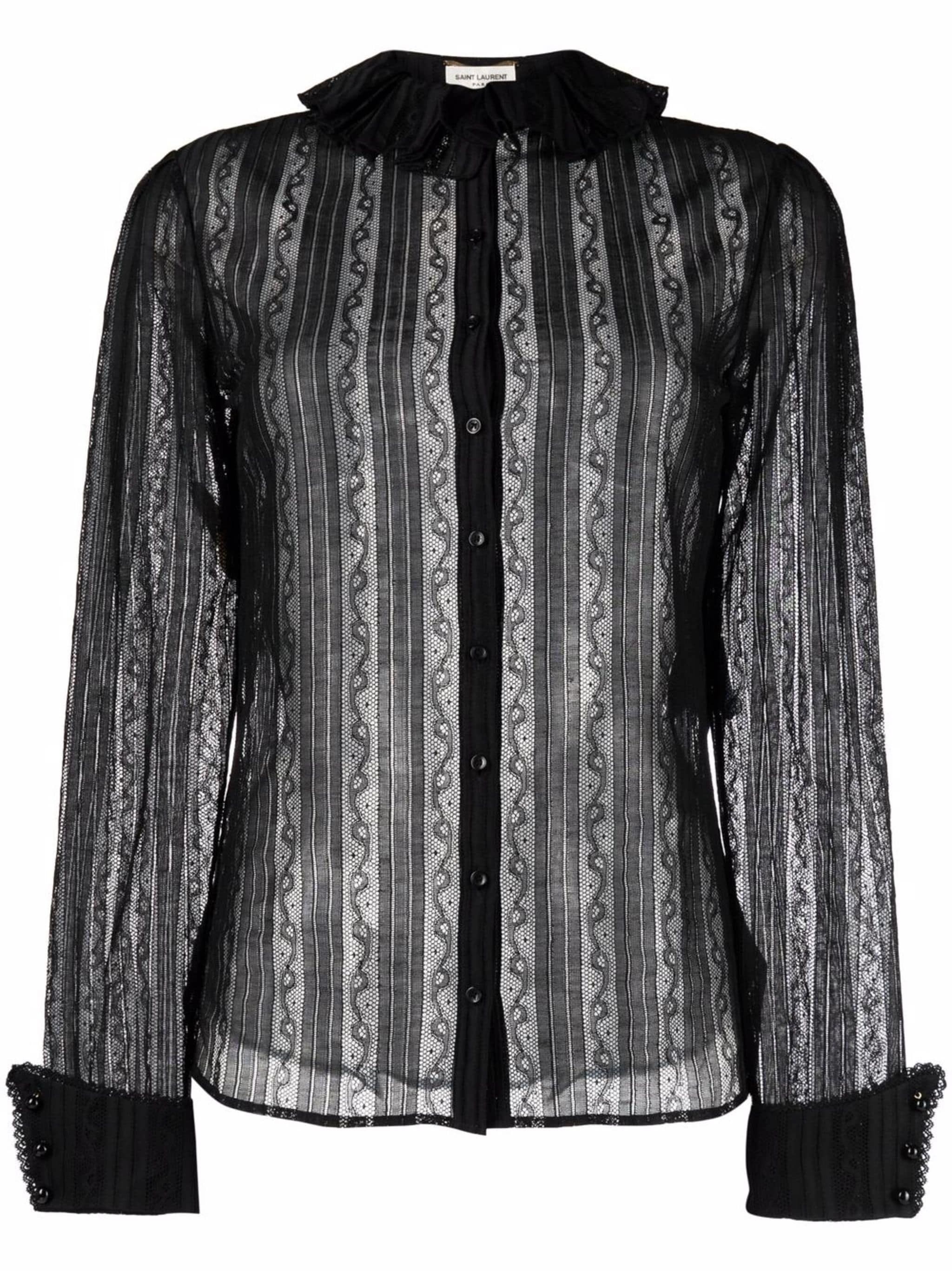 image of Saint Laurent Paris Oc11Z10524 Lace Up Blouse In Black, Women's (Size Medium)