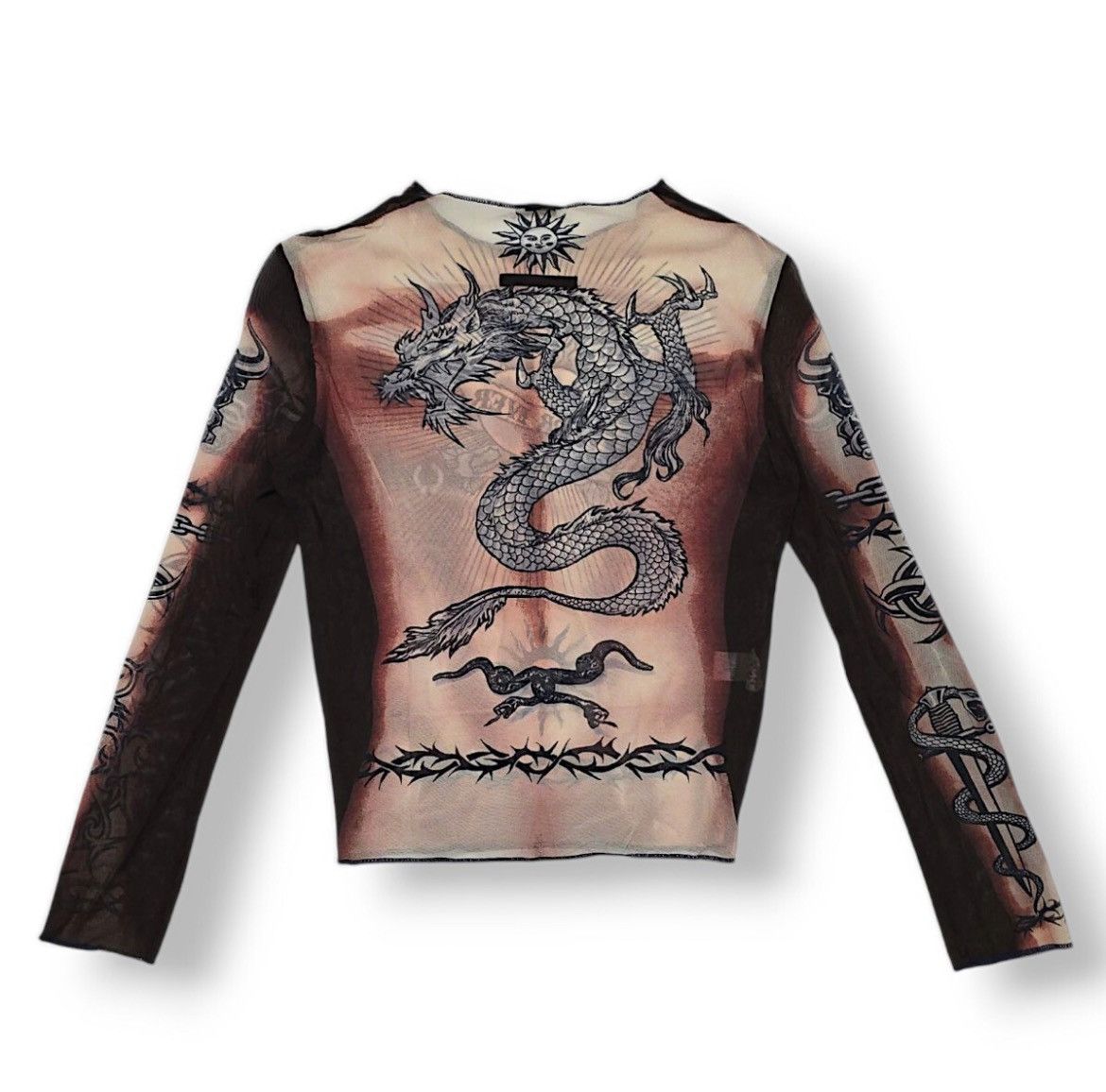Jean Paul Gaultier SS1996 Jean Paul Gaultier SAFE SEX DRAGON TATTOO MESH Tee Size US L / EU 52-54 / 3 - 2 Thumbnail