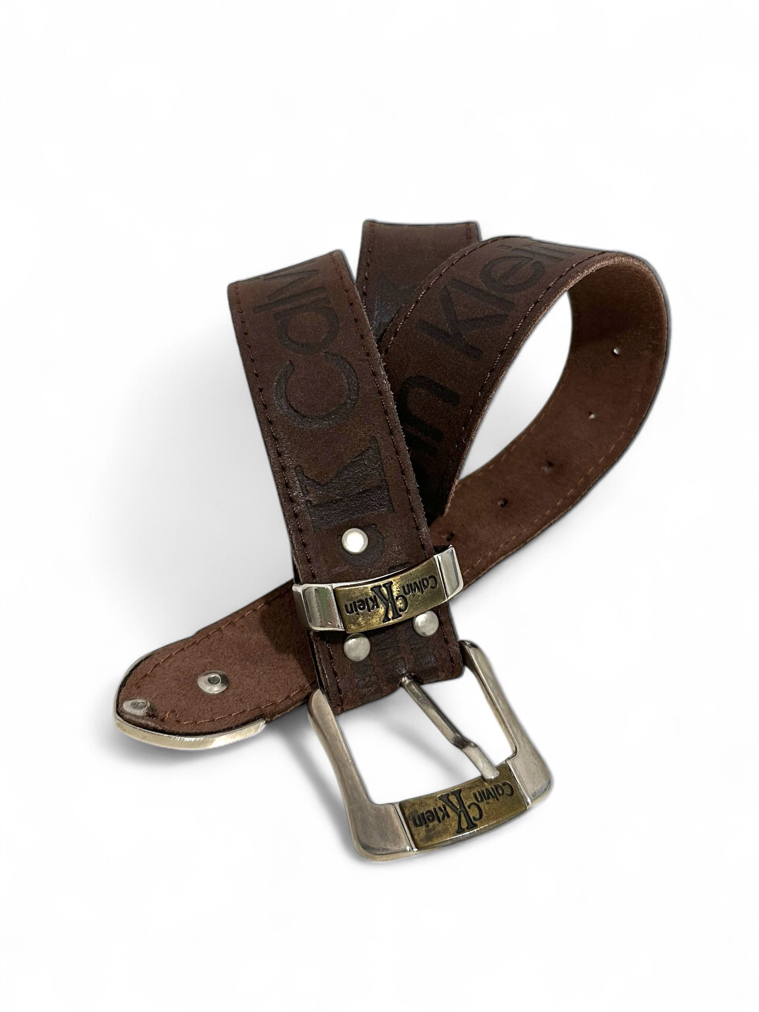 Calvin Klein × Vintage Calvin Klein Vintage Brow Leather Belt (S) Size 30 - 5 Thumbnail