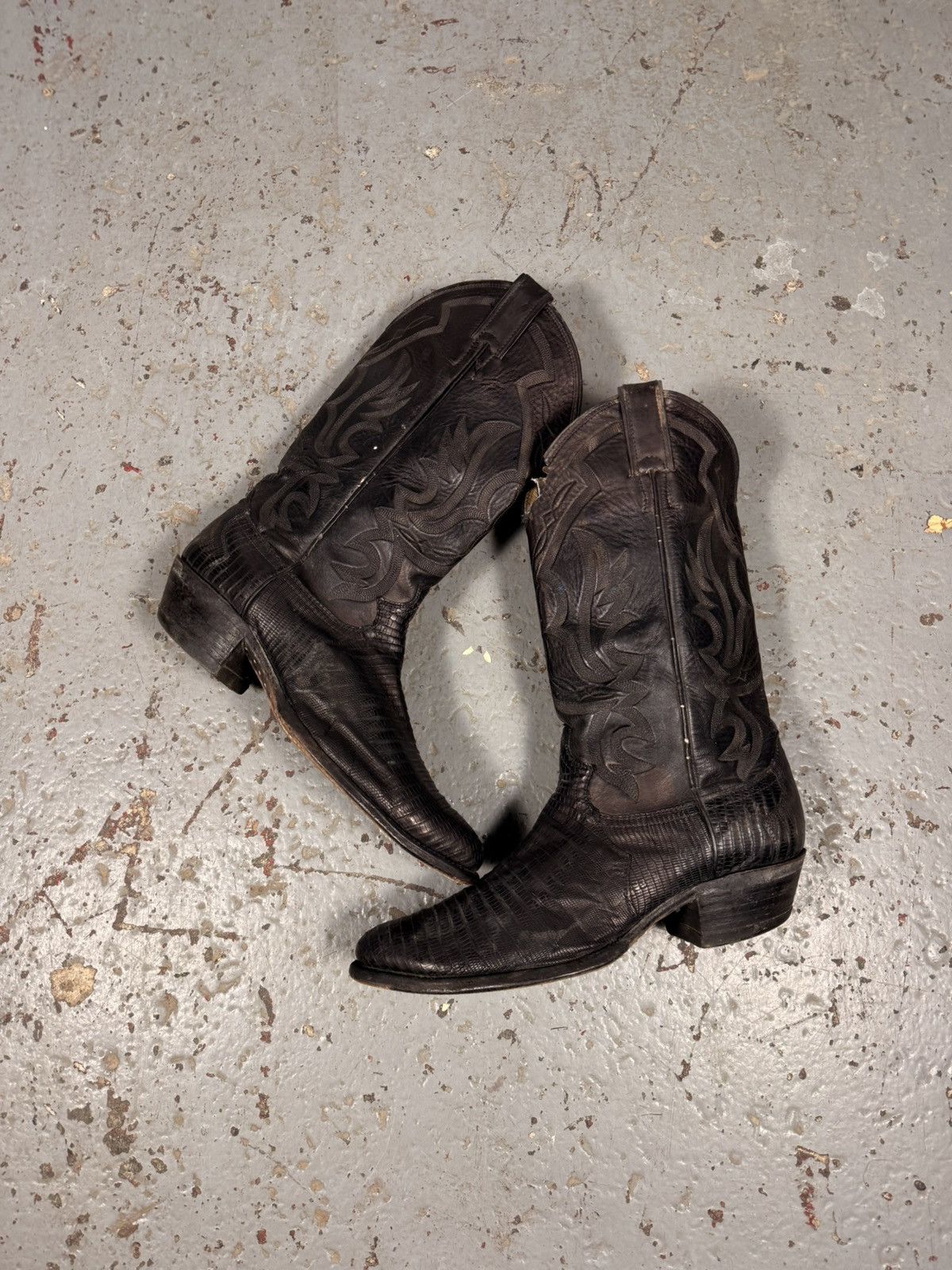Justin Boots 80s Vintage Justin Black Teju Lizard Skin Usa Cowboy Boots Size US 9.5 / EU 42-43 - 7 Thumbnail