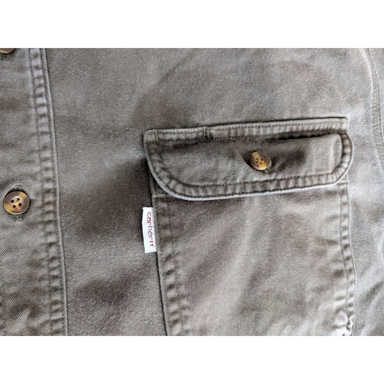 Carhartt VINTAGE Carhartt Button-Up Shirt Mens XL Tall Moss Green Canvas Workwear S09 MOS Size US XL / EU 56 / 4 - 3 Thumbnail