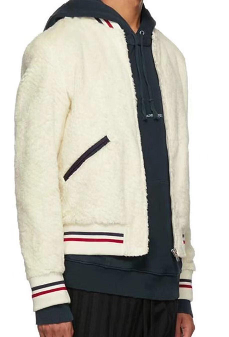 image of Saint Laurent Paris x YVES Saint Laurent White Faux-Fur Teddy Bomber Jacket, Men's (Size Small)