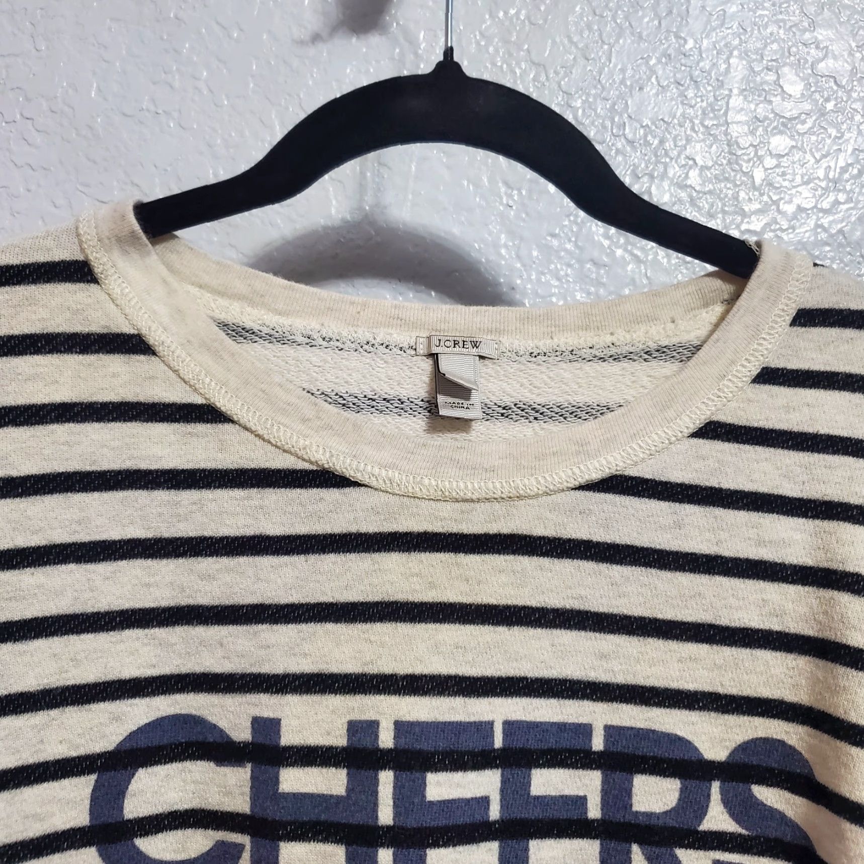 J.Crew J Crew Sweatshirt Women Large Beige Black Striped Cheers Graphic Print Nautical Size L / US 10 / IT 46 - 5 Thumbnail