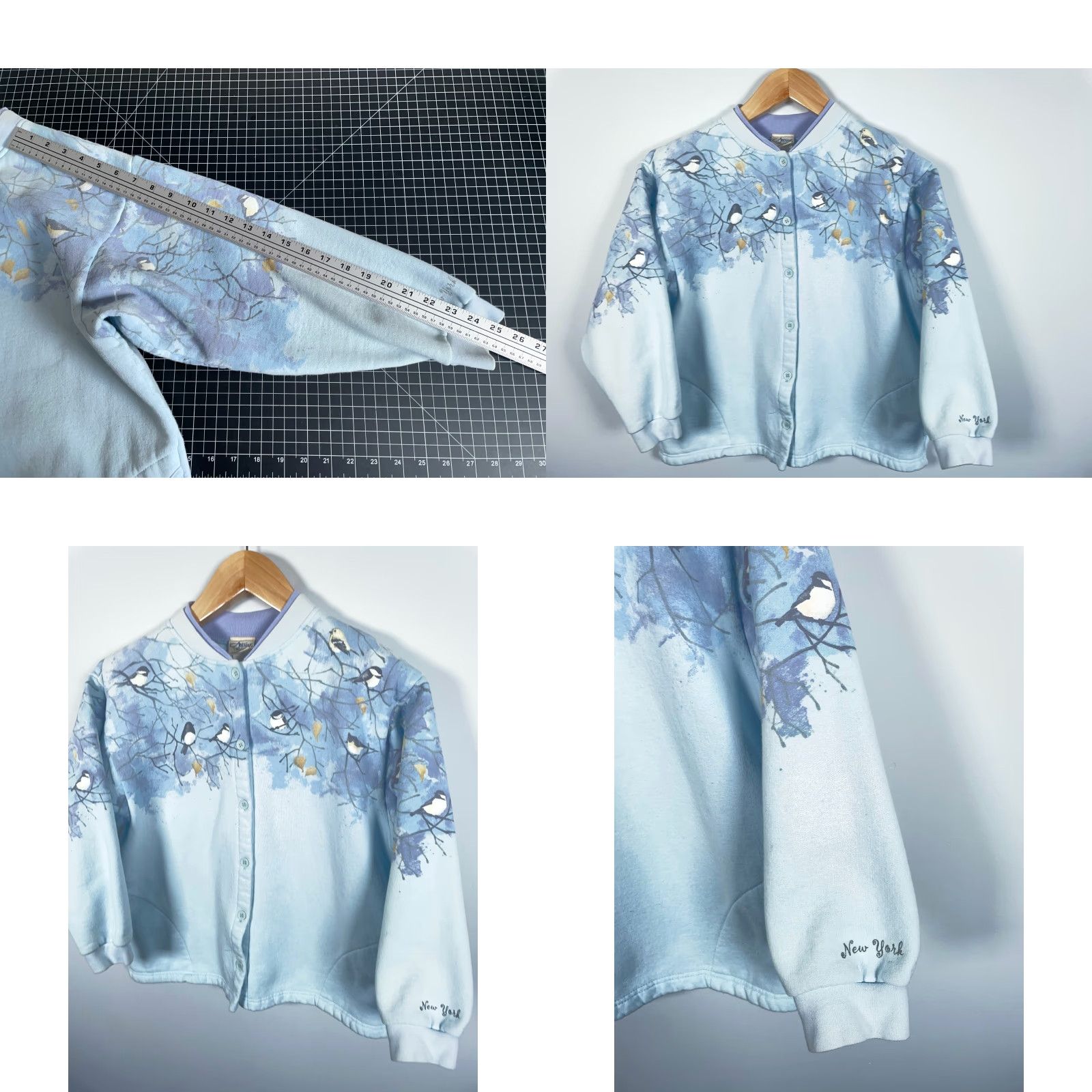 Vintage VINTAGE Artisans Sweatshirt Cardigan Women Large Blue AOP 90s Birds Nature Trees Graphic Print Free Shipping on 2nd Item Size L / US 10 / IT 46 - 8 Thumbnail