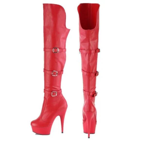 Other Delight 3018 Red Vegan Leather OTK Over the Knee Platform Th Size US 6 / IT 36 - 5 Thumbnail