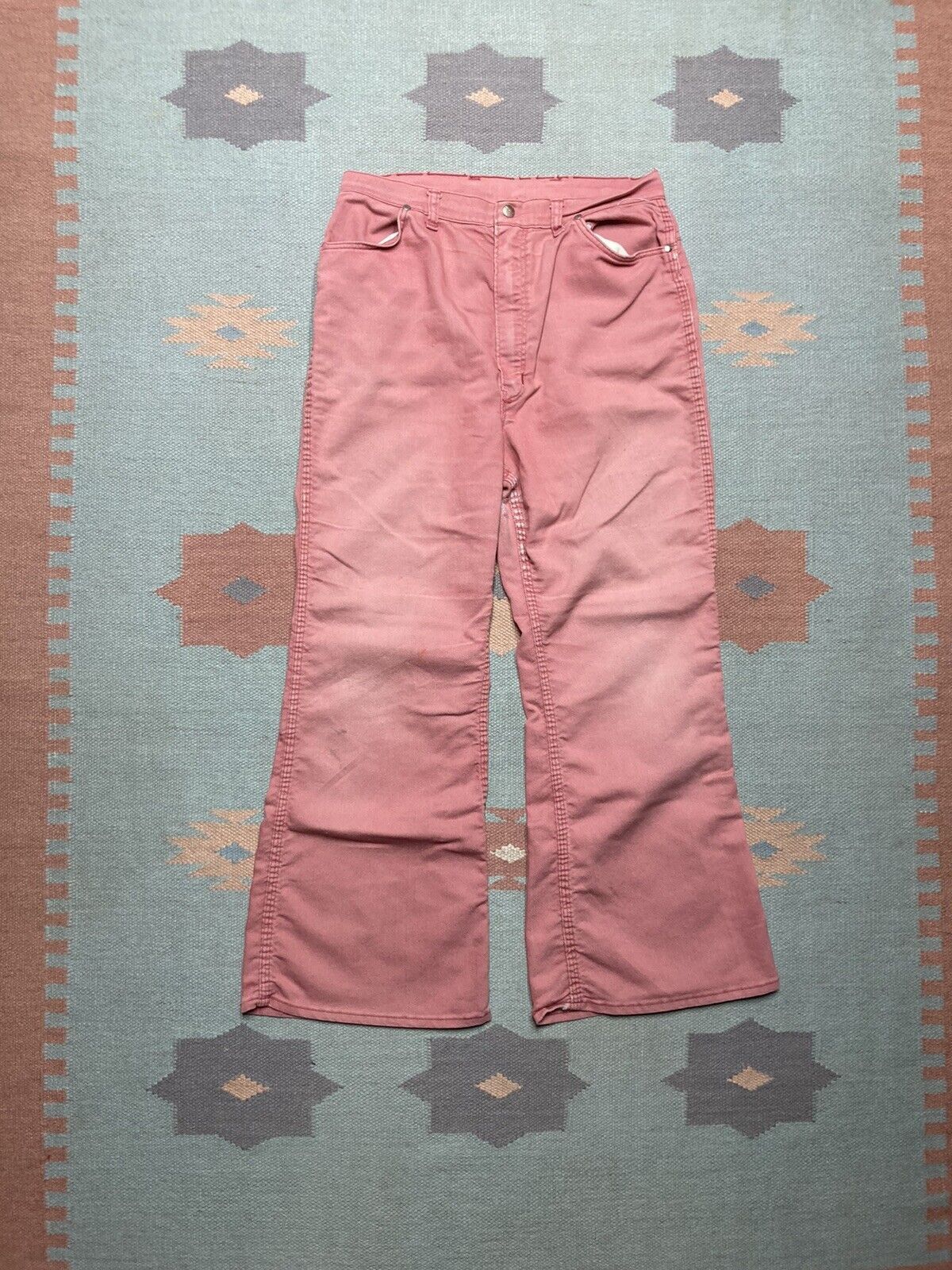 Vintage 60s maverick blue bell jeans salmon flared bell bottoms 18 Size 29" - 5 Thumbnail