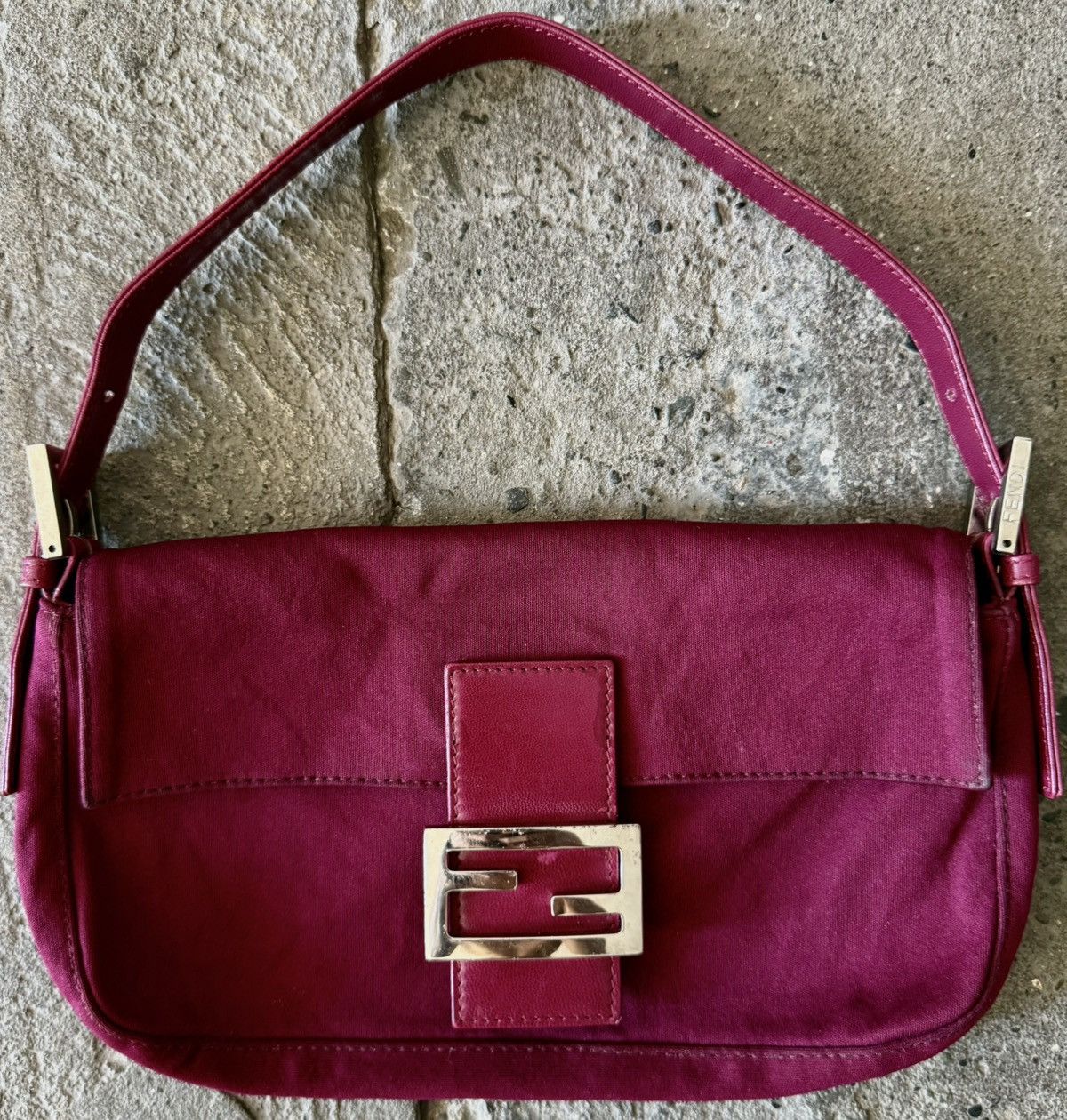 Fendi - 2000’s - Classic Baguette - Raspberry Neoprene Bag