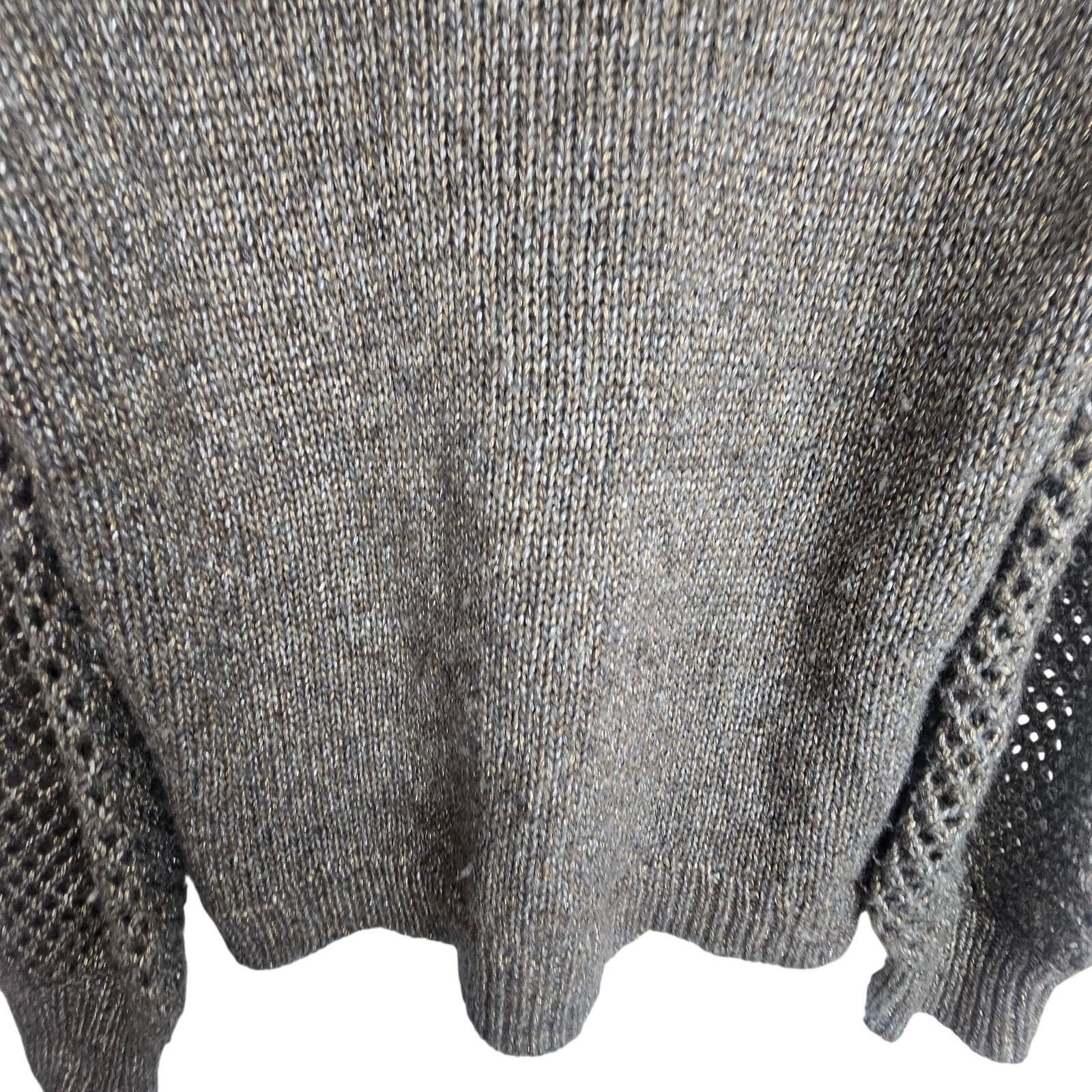 Tommy Bahama Women Wool Metallic Sweater M Open Knit Sleeves