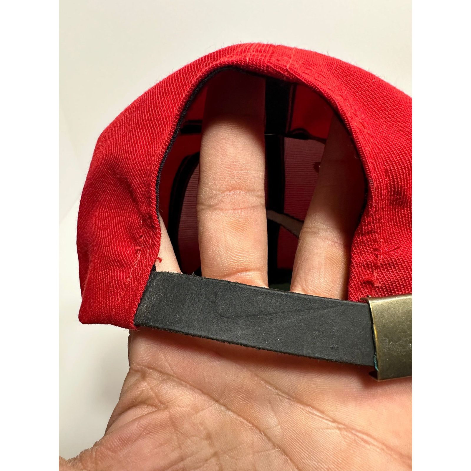 Nike × Vintage Vintage Nike Red Black Leather Back Hat Green Brim White Tag Size ONE SIZE - 5 Thumbnail