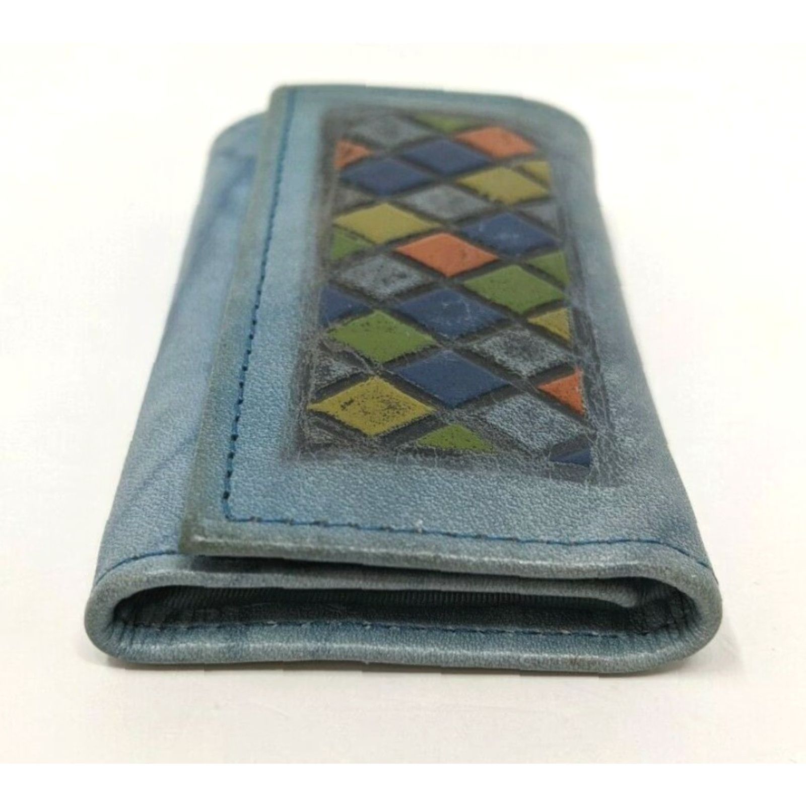 Vintage VTG Amity Key Case Holder Shirt Men Blue Cowhide Leather Diamond Pattern J21 Size ONE SIZE - 3 Thumbnail