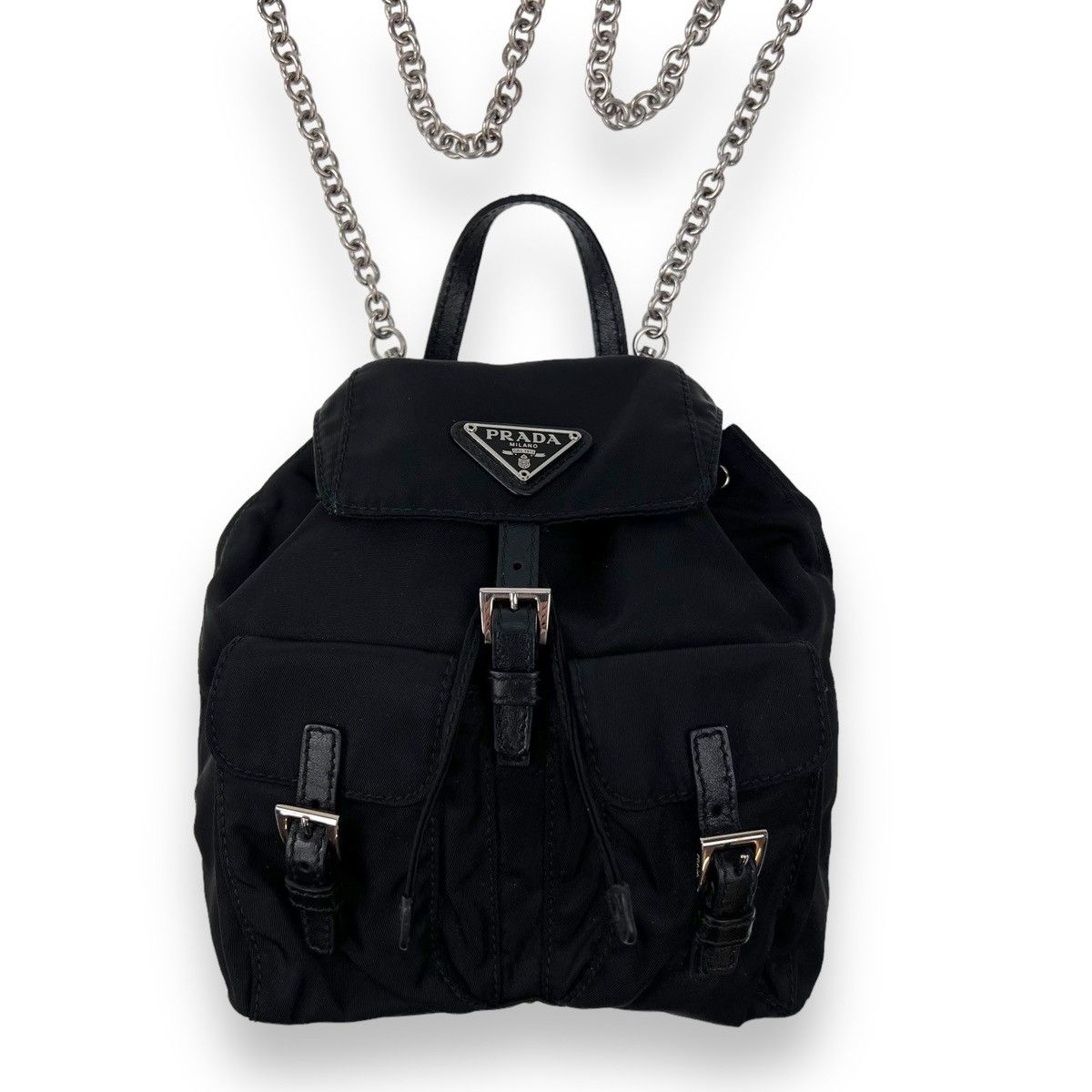 image of Prada Re-Nylon Chain Mini Backpack in Black, Women's