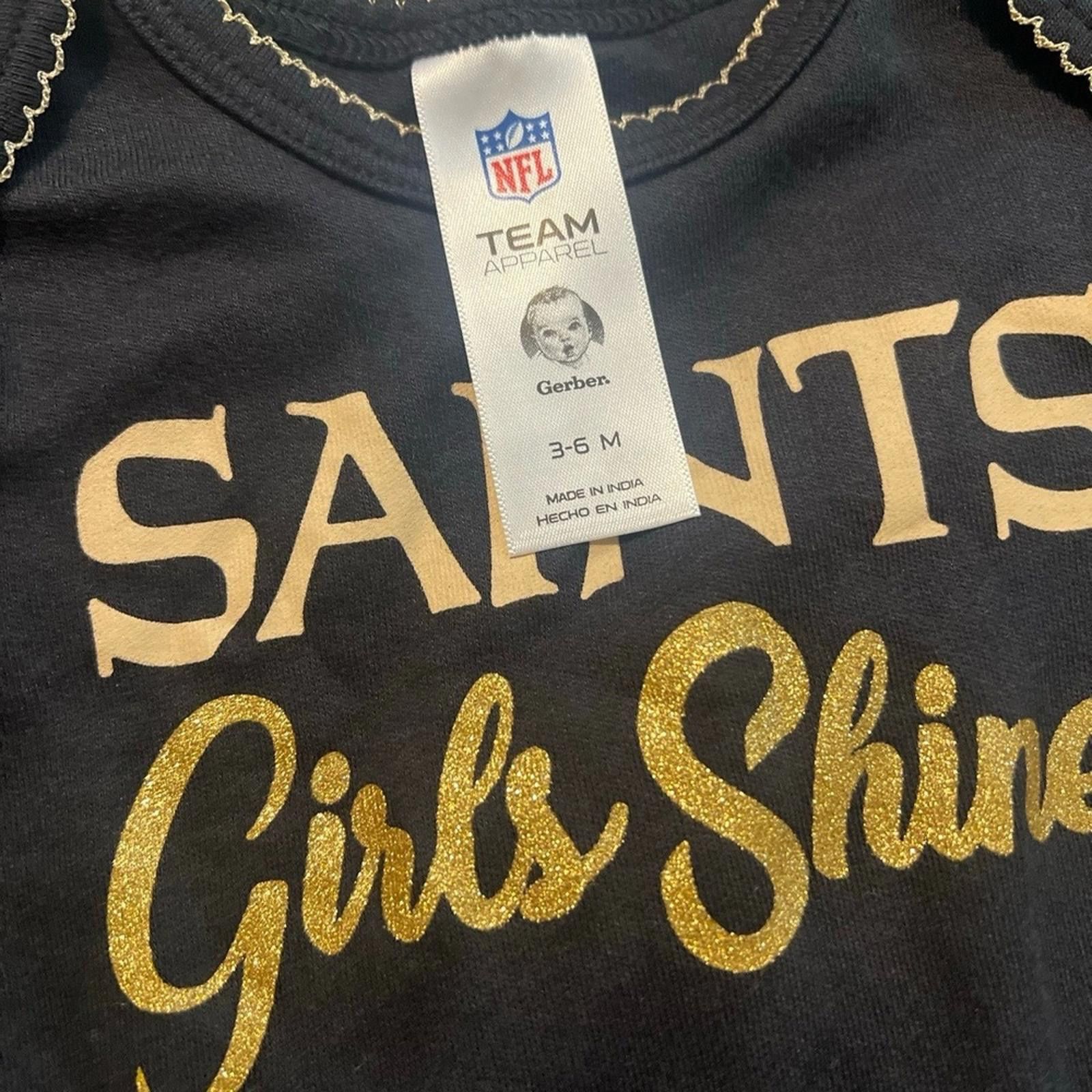 NFL Gerber NFL Saints Bodysuit 3-6M Black Gold Ruffle Sleeve Size ONE SIZE - 5 Thumbnail