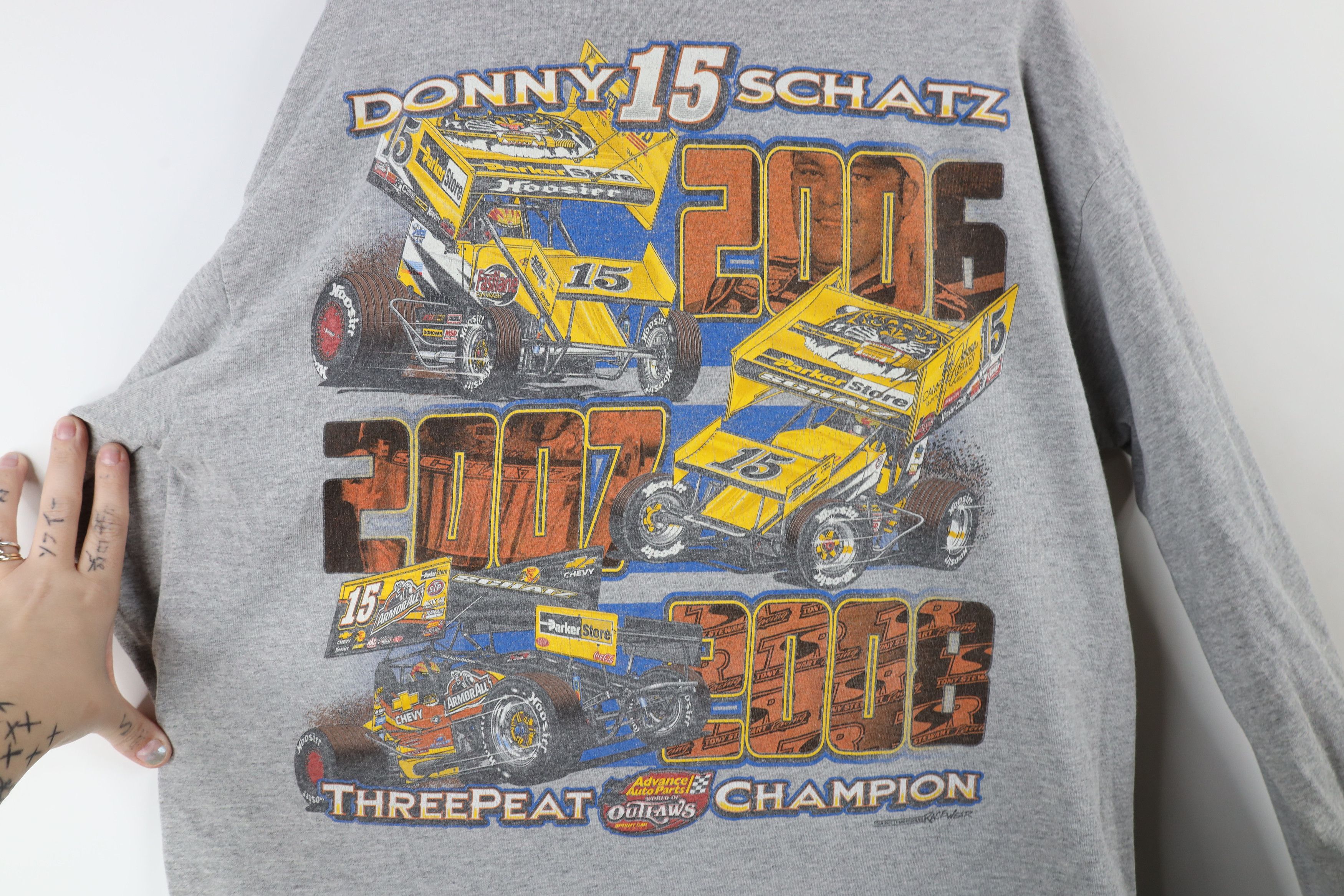 Vintage Vintage Y2K Outlaws Three Peat Champion Donny Schatz T-Shirt Size US L / EU 52-54 / 3 - 11 Thumbnail