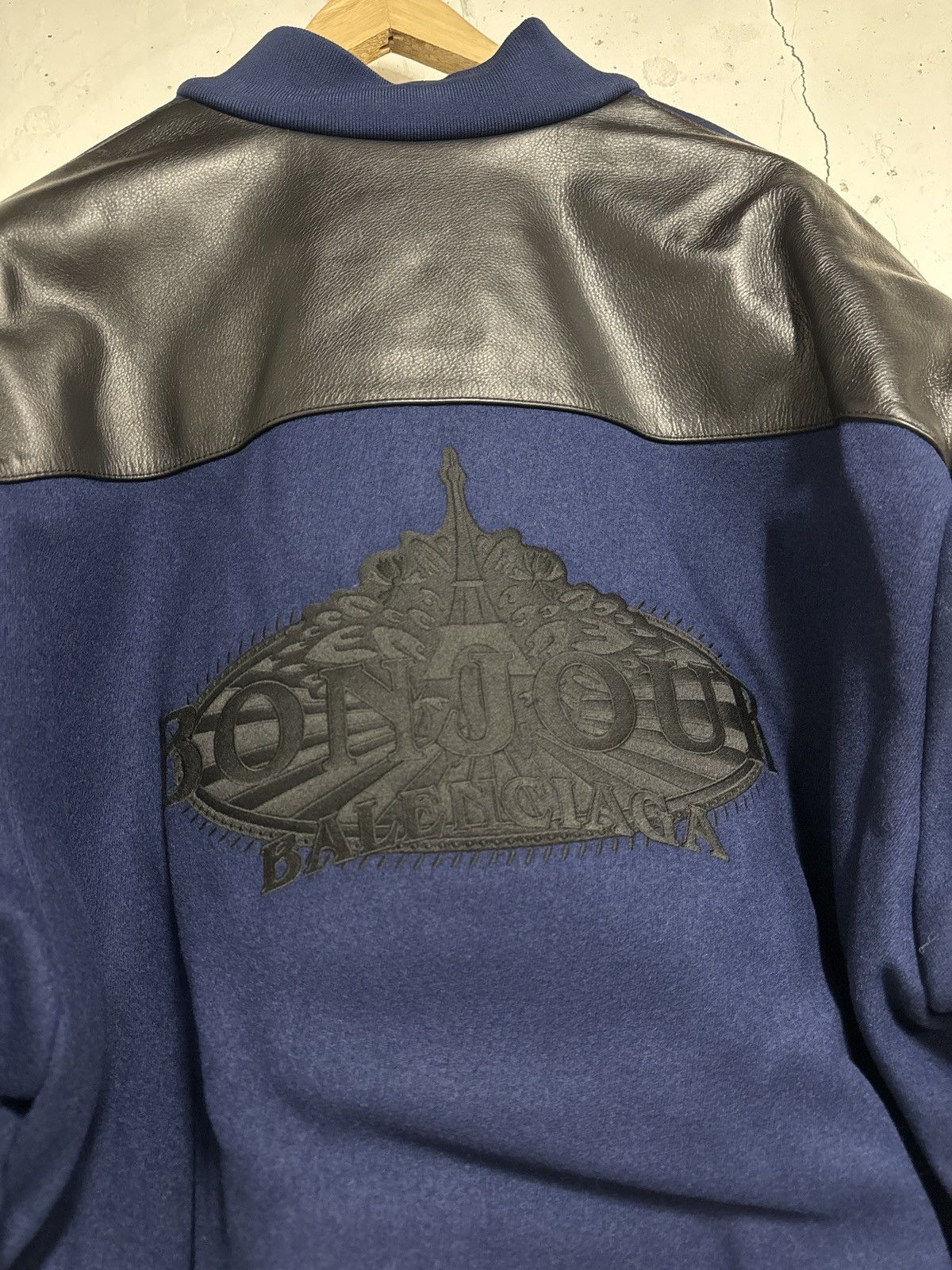 Balenciaga Balenciaga Navy Wool & Leather Varsity College Jacket Size US XL / EU 56 / 4 - 3 Thumbnail