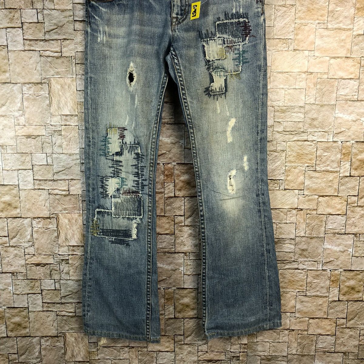 Japanese Brand A:R Blue Distressed ripped patchwork Denim Pants #A957 Size US 28 / EU 44 - 3 Thumbnail