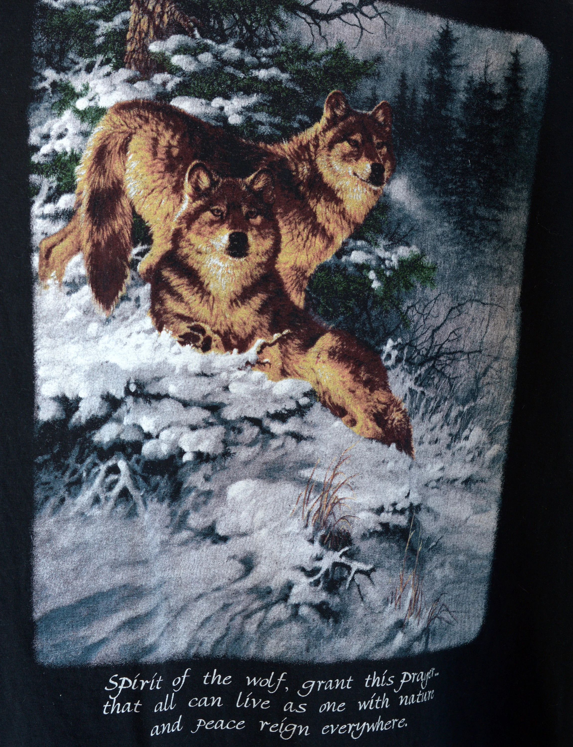Vintage Vintage 90s Native American Prayer Wolfs t shirt Size US L / EU 52-54 / 3 - 2 Thumbnail