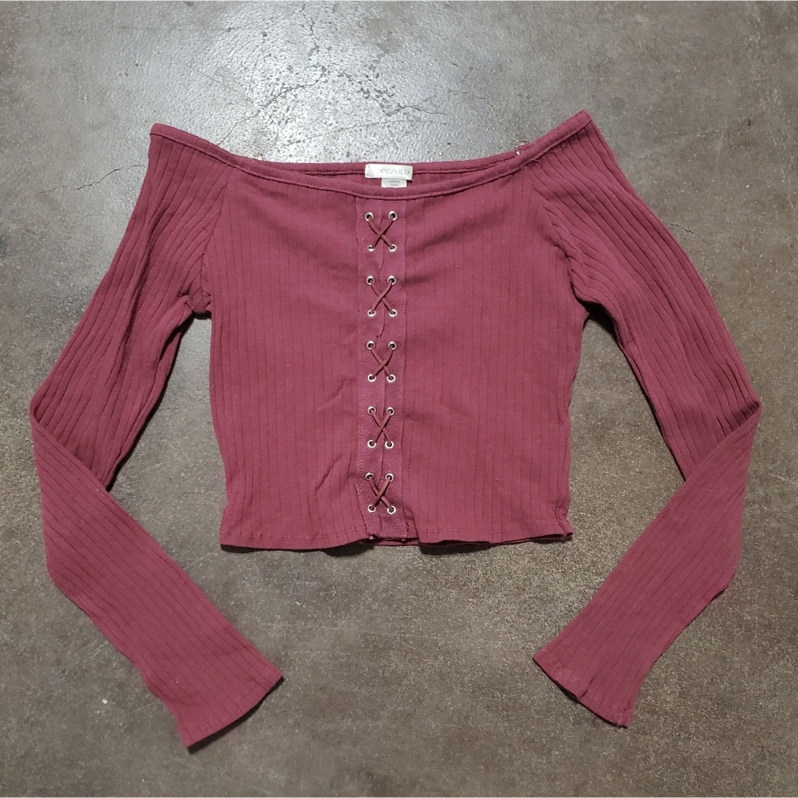 Other Burgundy Cropped | BOZZOLO | Laced Up Long Sleeve Size L / US 10 / IT 46 - 1 Thumbnail