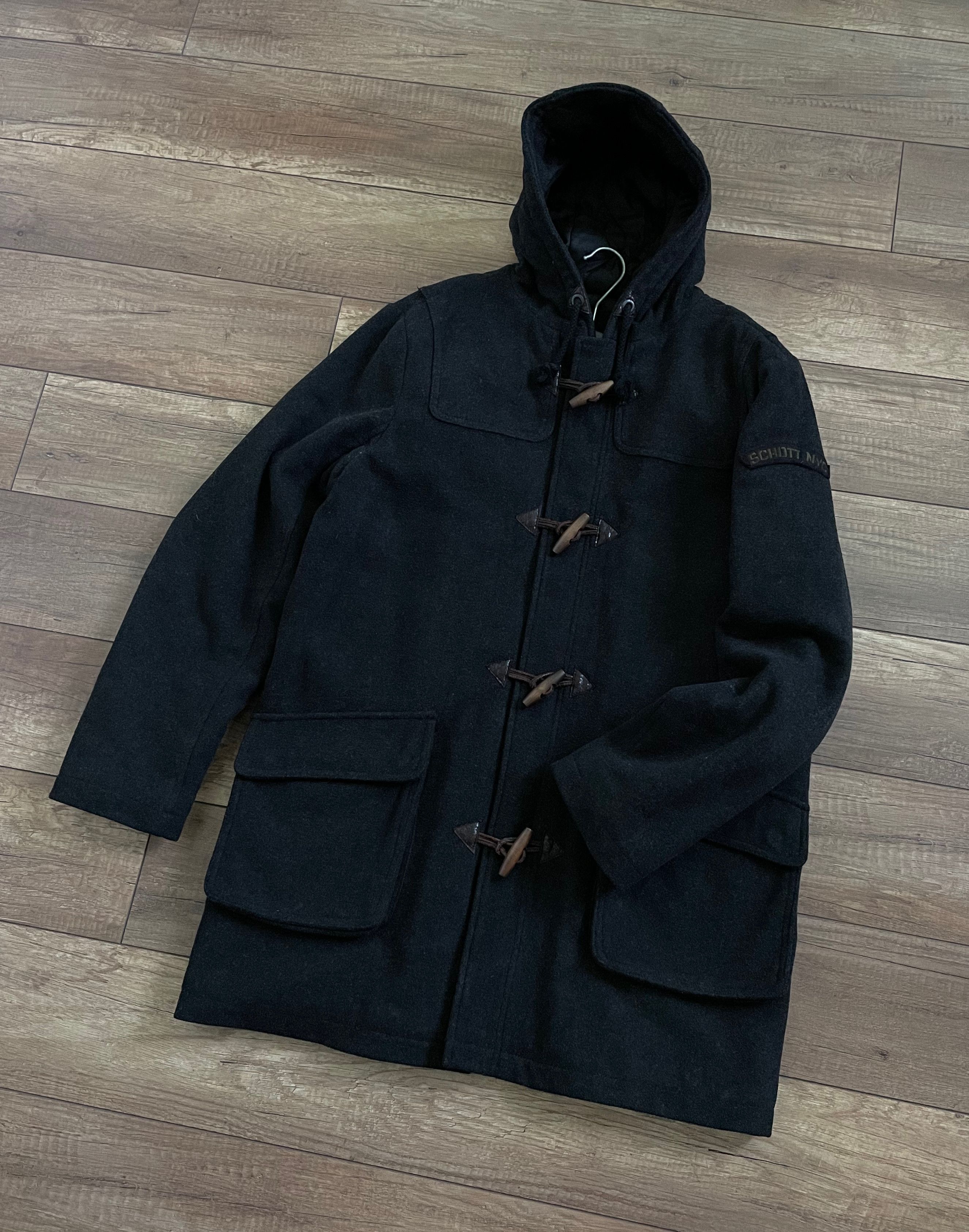 Schott Schott NYC Hooded Wool Long Duffle Coat Size US XL / EU 56 / 4 - 2 Thumbnail