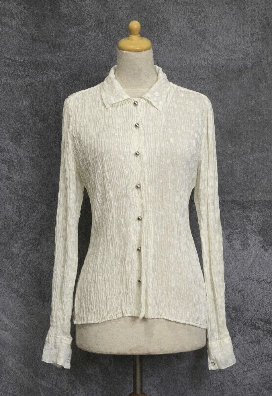 Pleats Please Issey Miyake Issey Miyake Fête Ivory Crinkled Blouse Size M / US 6-8 / IT 42-44 - 3 Thumbnail