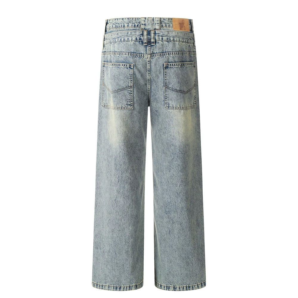 Vintage Stitching washed distressed casual double waist jeans Size US 32 / EU 48 - 2 Thumbnail