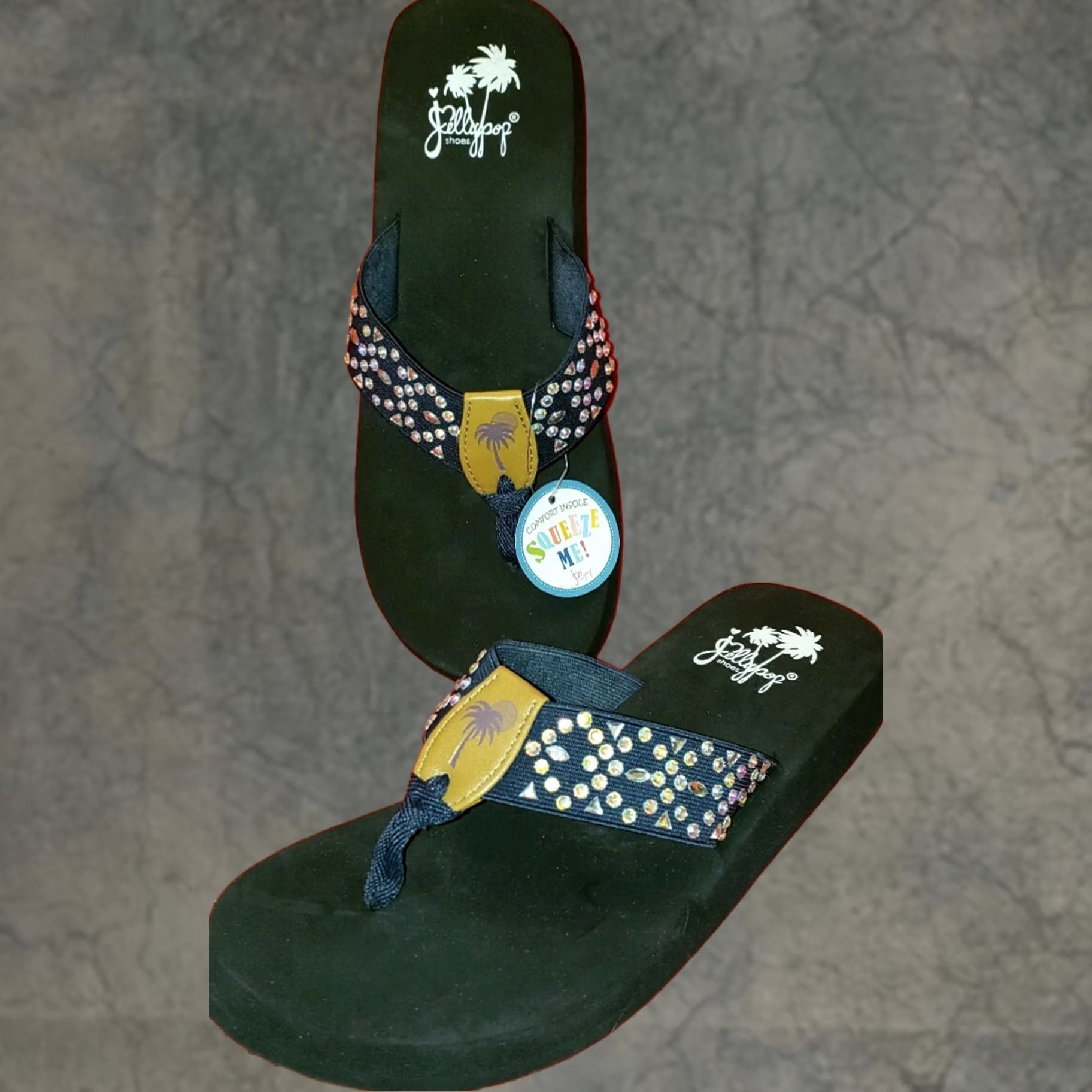 Vintage Jellypop Womens Slide Toe Post Sandals Size 9M Blue With Rhinestones Wedge Heel Size US 9 / IT 39 - 1 Thumbnail