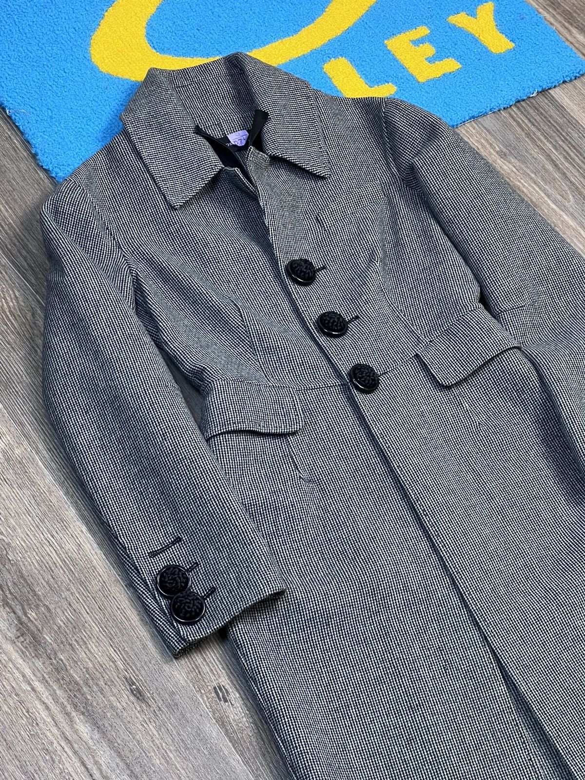Dsquared2 × Vintage Dsquared2 Wool Checked Gray Coat Jacket with Leather details Size S / US 4 / IT 40 - 3 Thumbnail