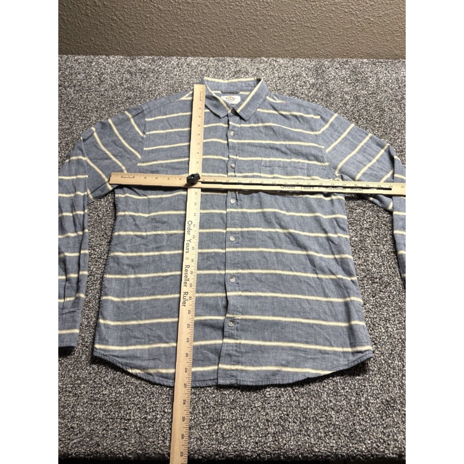 Marine Layer Marine Layer Shirt Mens M Blue Yellow Stripe Button-Up Short Sleeve Cotton Spun? Size US M / EU 48-50 / 2 - 5 Thumbnail