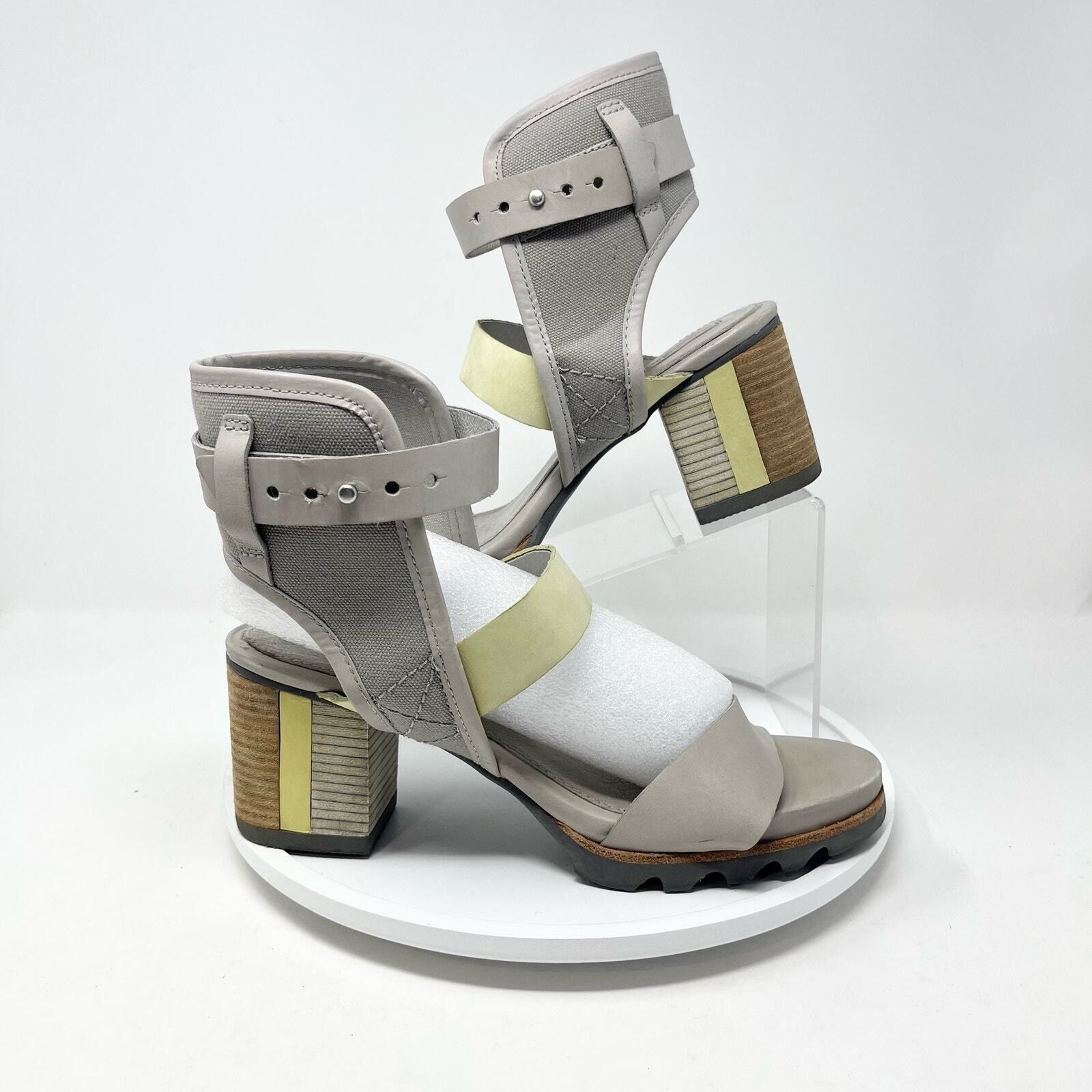Sorel Sandals 9.5 Addington Cuff Heel Shoes Dove Grey Ankle Strap, Women's