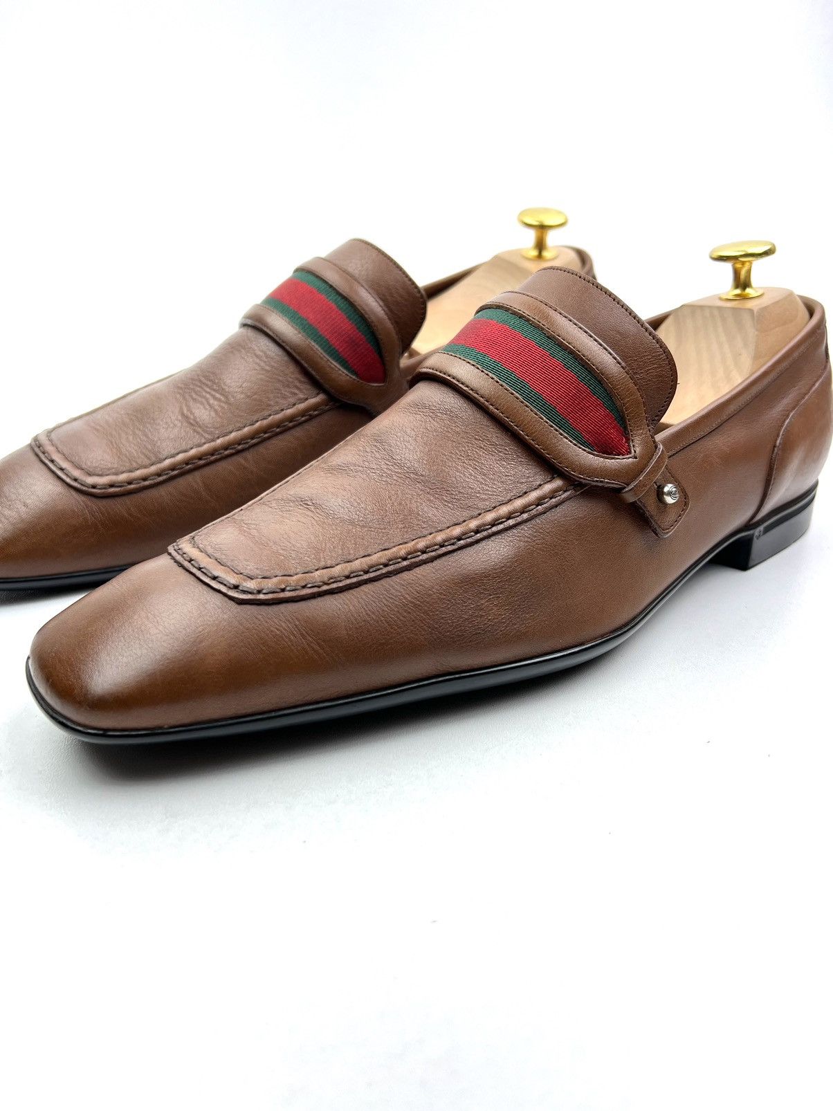 Gucci GUCCI Loafers Leather Shoes Slip Ons Web Stripe Brown Men’s Size US 7.5 / EU 40-41 - 2 Thumbnail