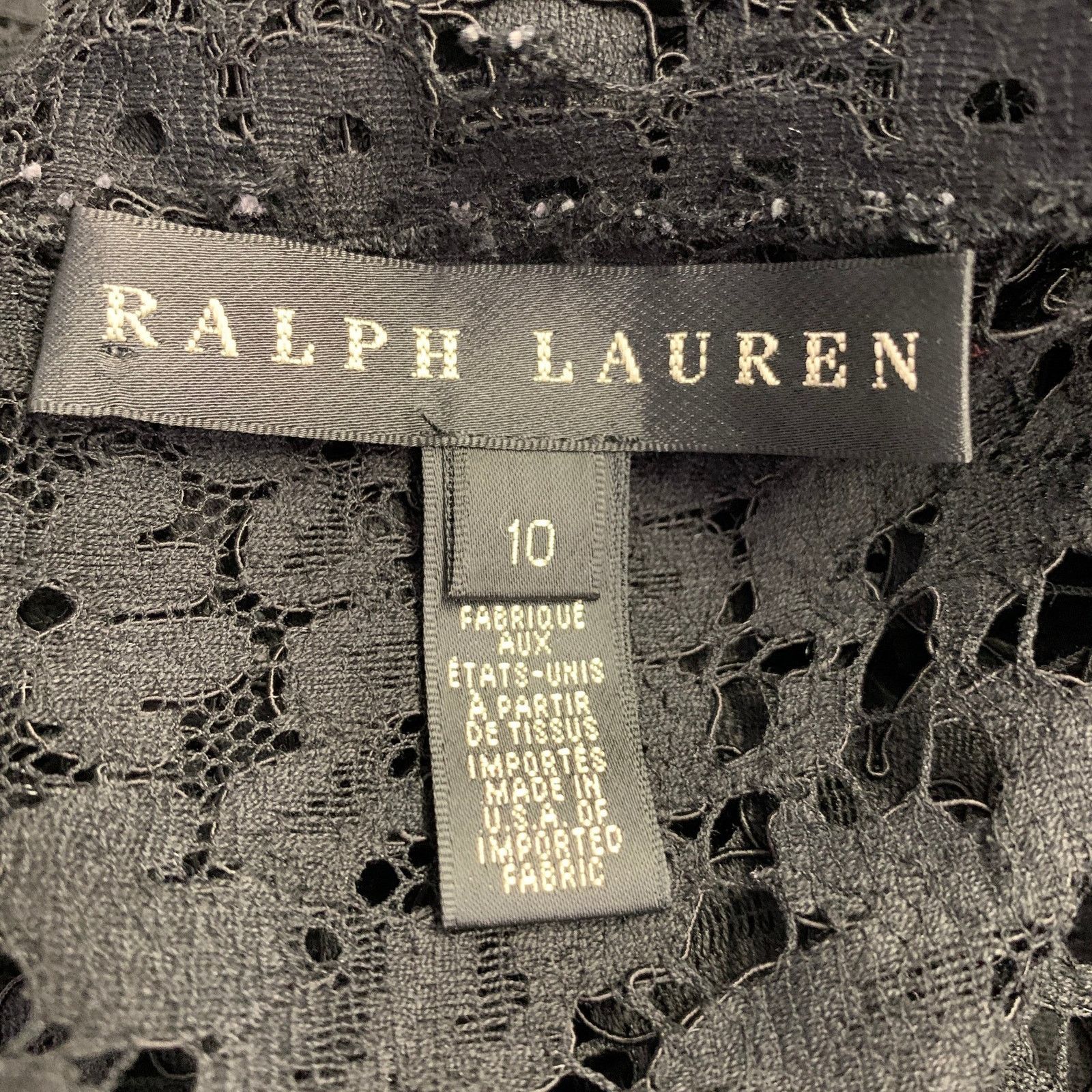 Ralph Lauren Size 10 Black Cotton Blend Lace Short Sleeve Dress Size L / US 10 / IT 46 - 4 Thumbnail