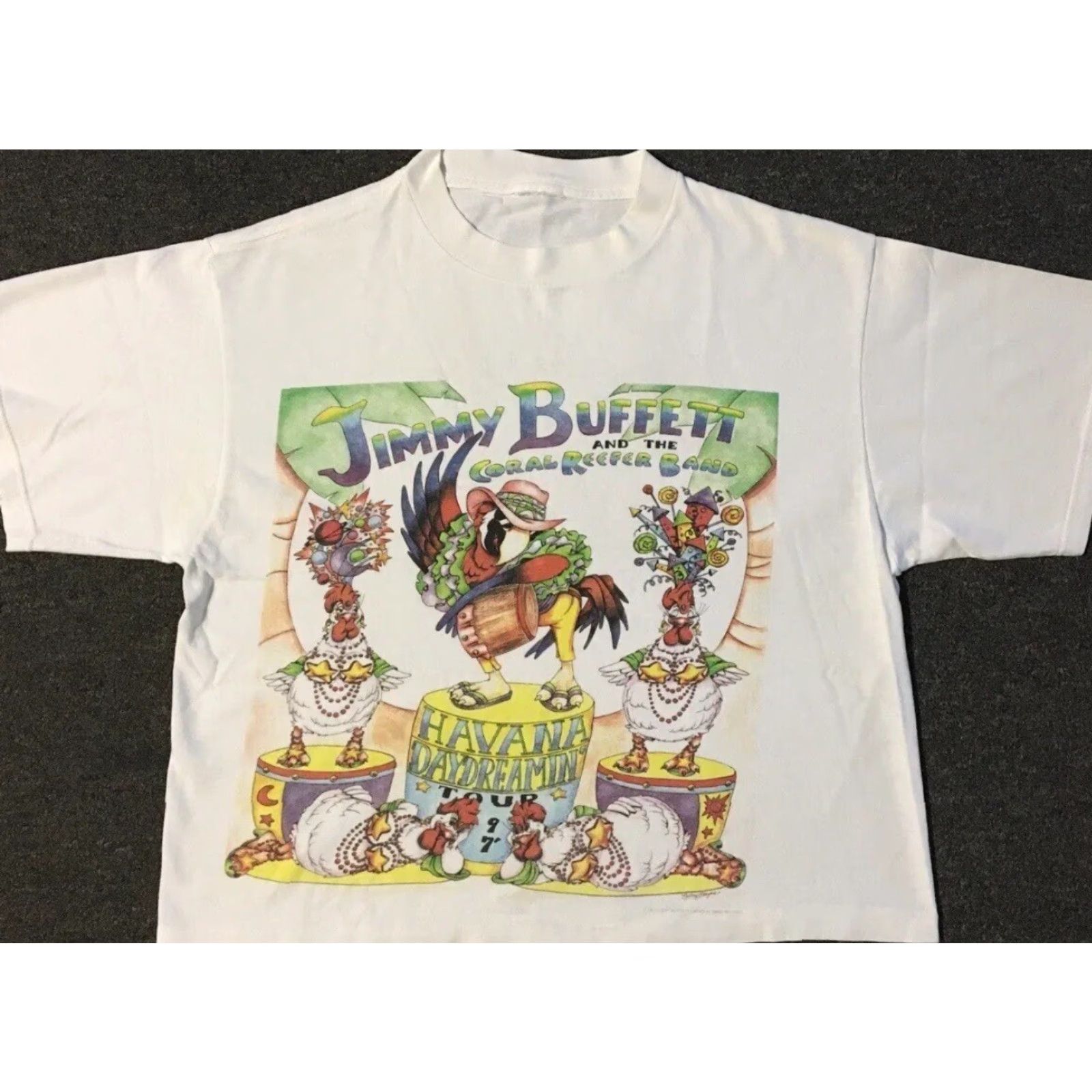 Vintage VINTAGE Jimmy Buffett Havana Daydreamin’ Faded Cropped Shirt S Surf Rock Band Crew Neck Short Sleeve White 90s Tour Retro Beach Size US S / EU 44-46 / 1 - 2 Thumbnail