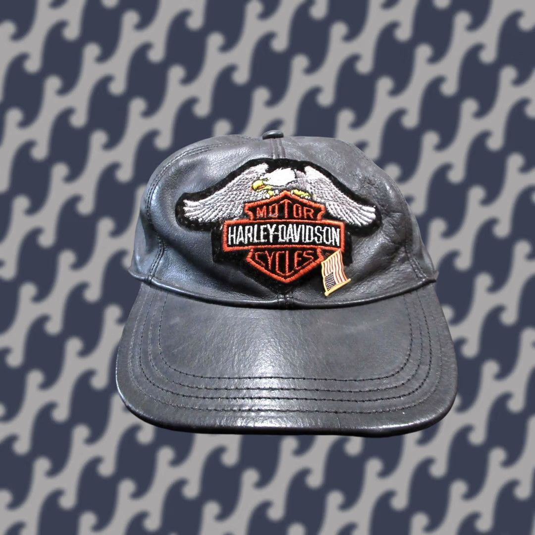 Harley Davidson × Vintage Vintage Leather Hat Harley Davidson 80s